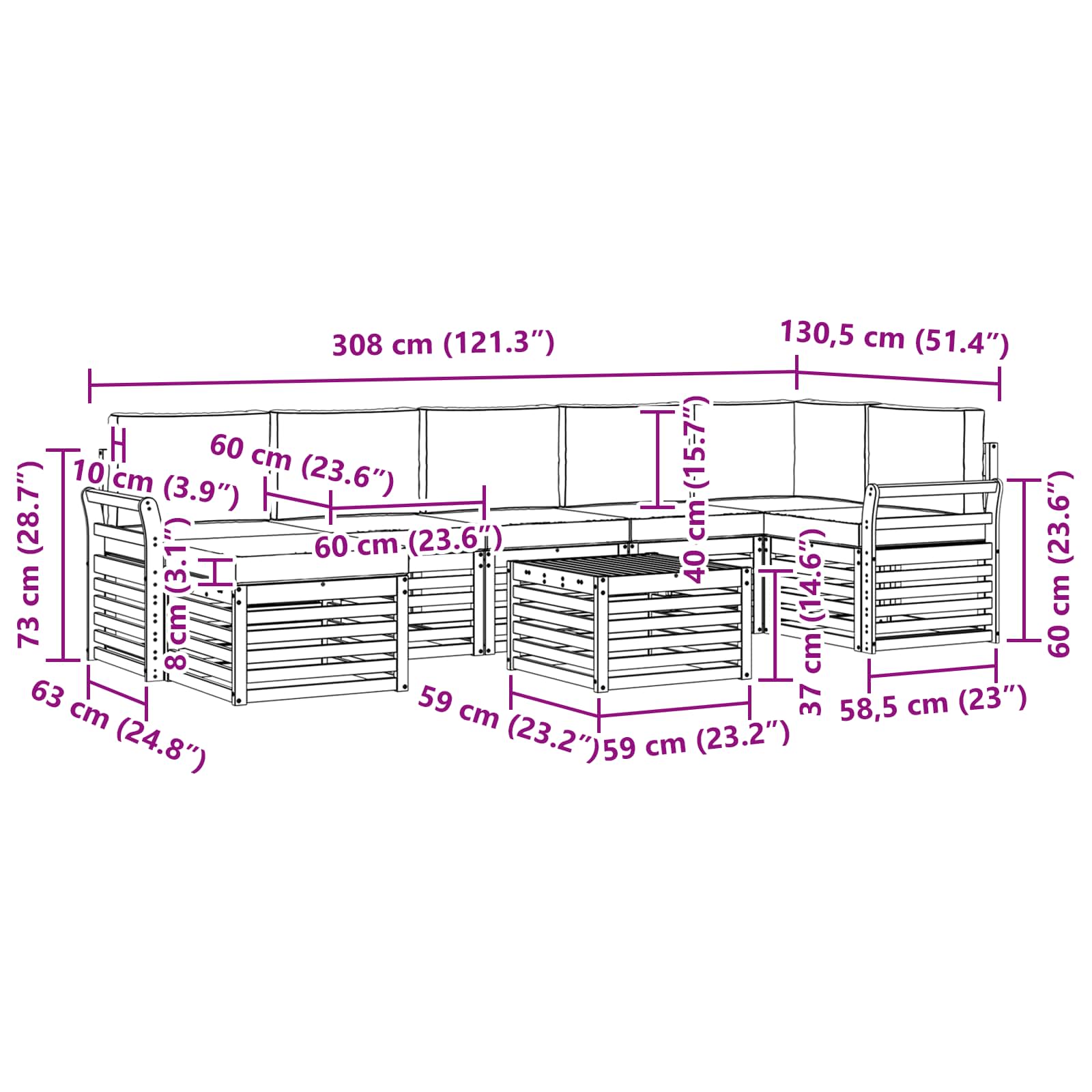 Set vanjskih sofa 8 pcs Bijela i antracit 59 x 59 x 37 cm