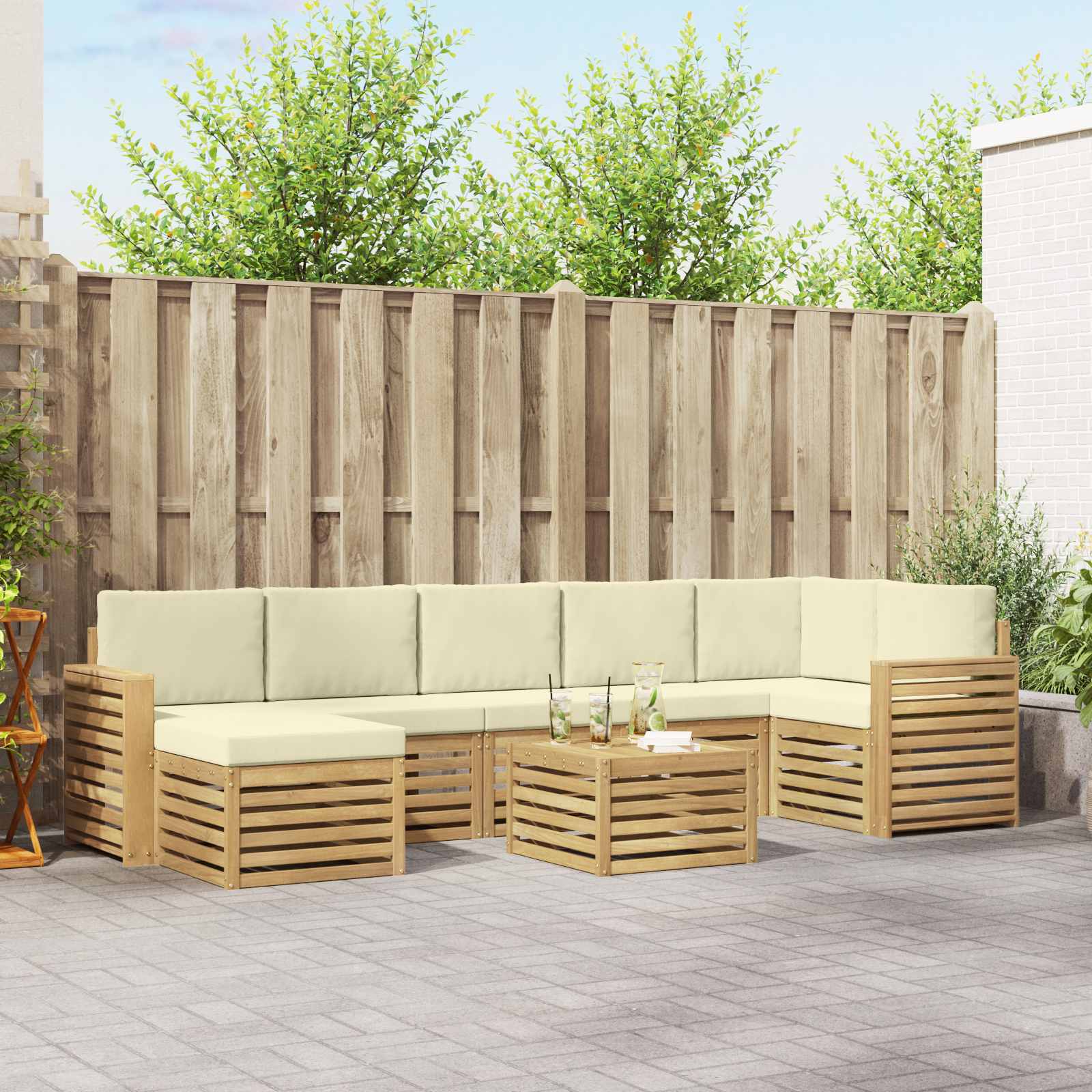 Set vanjskih sofa 8 pcs Bijela i krem 59 x 59 x 37 cm Poliester