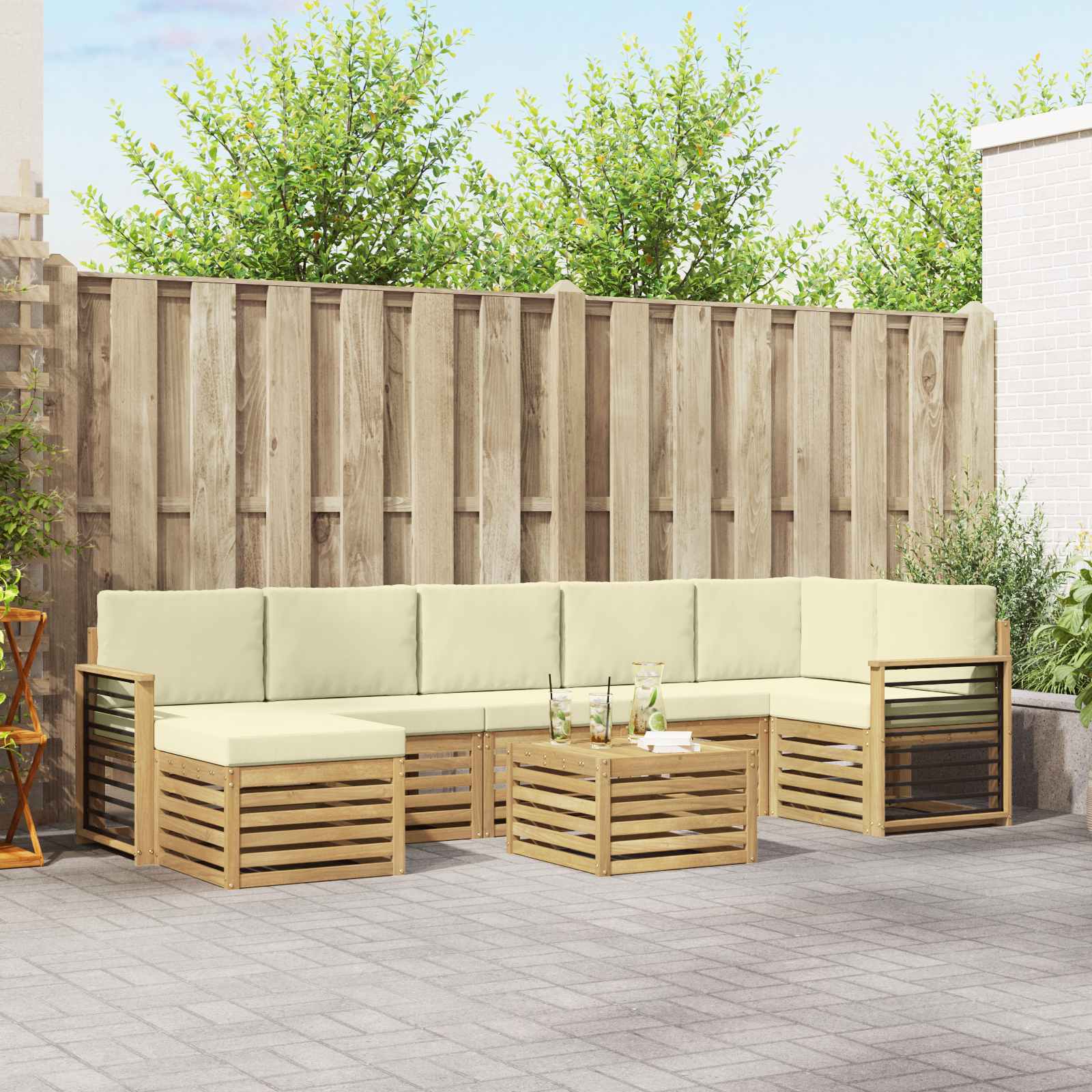 Set vanjskih sofa 8 pcs Bijela i krem 59 x 59 x 37 cm Poliester