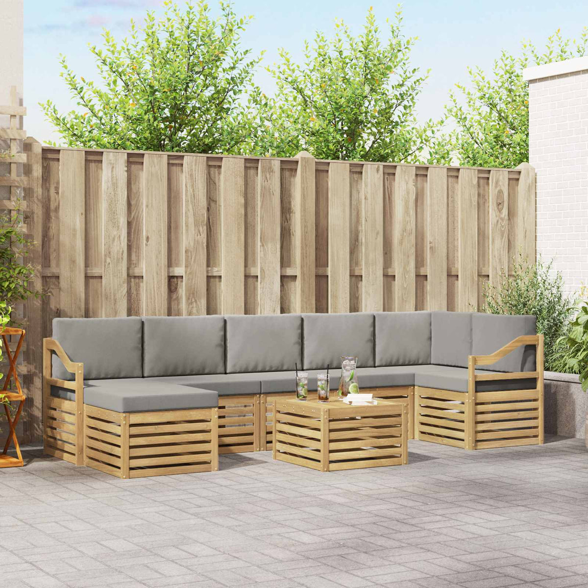 Set vanjskih sofa 8 kom. Bijela i svjetlosiva Poliester