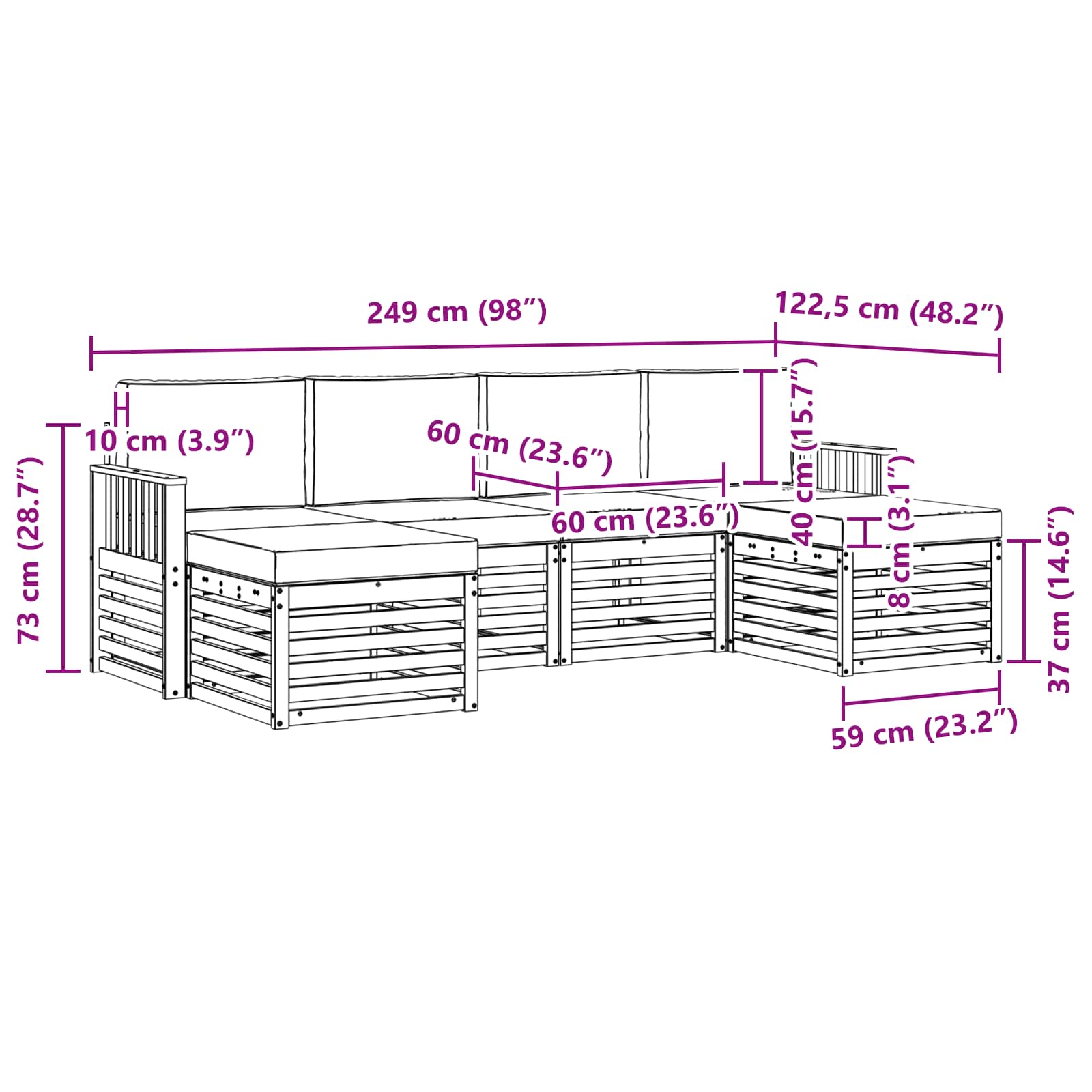 Set vanjskih sofa 5 pcs Bijela i svijetlosiva
