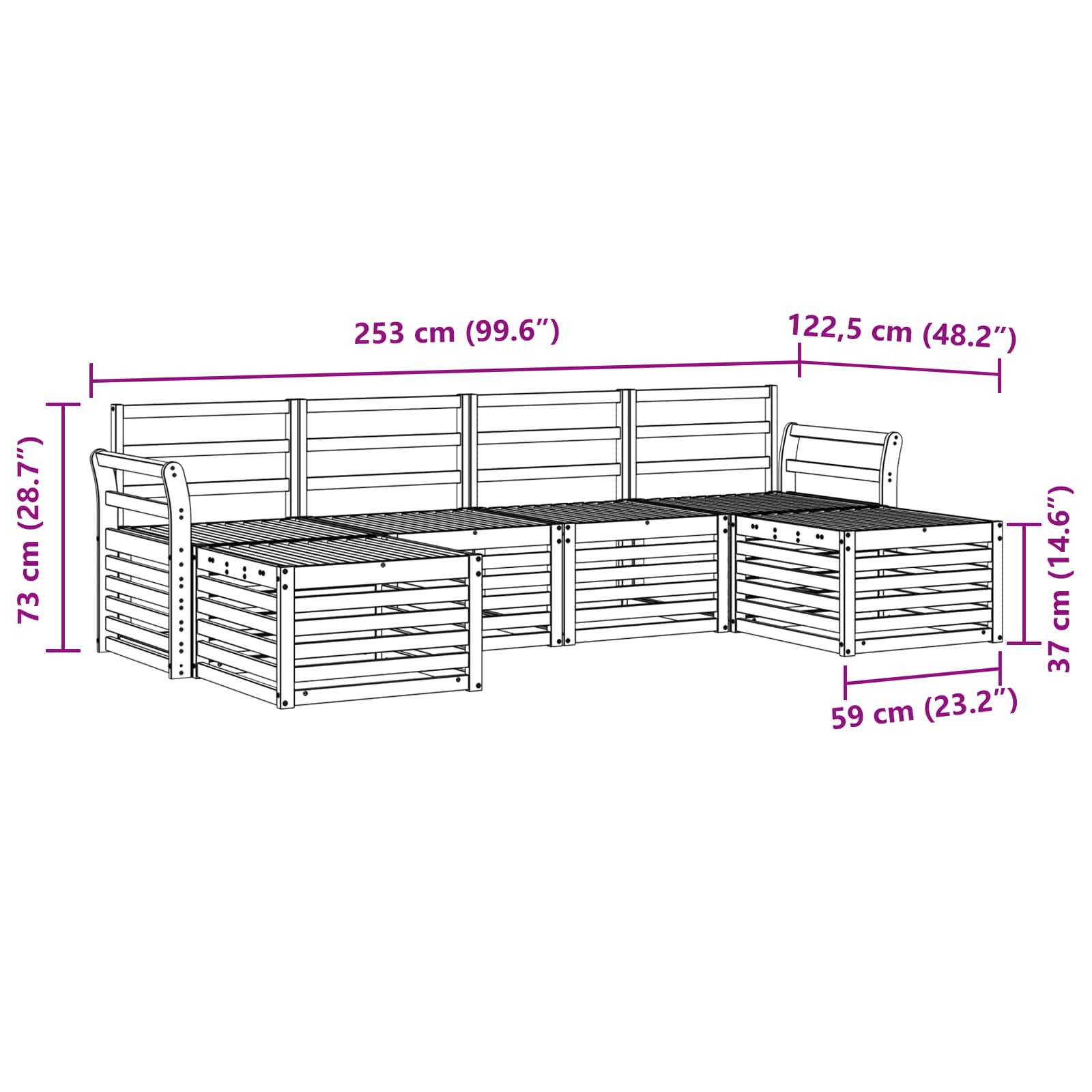 Set vanjskih sofa 6 pcs Bijela 253 x 122,5 x 73 cm