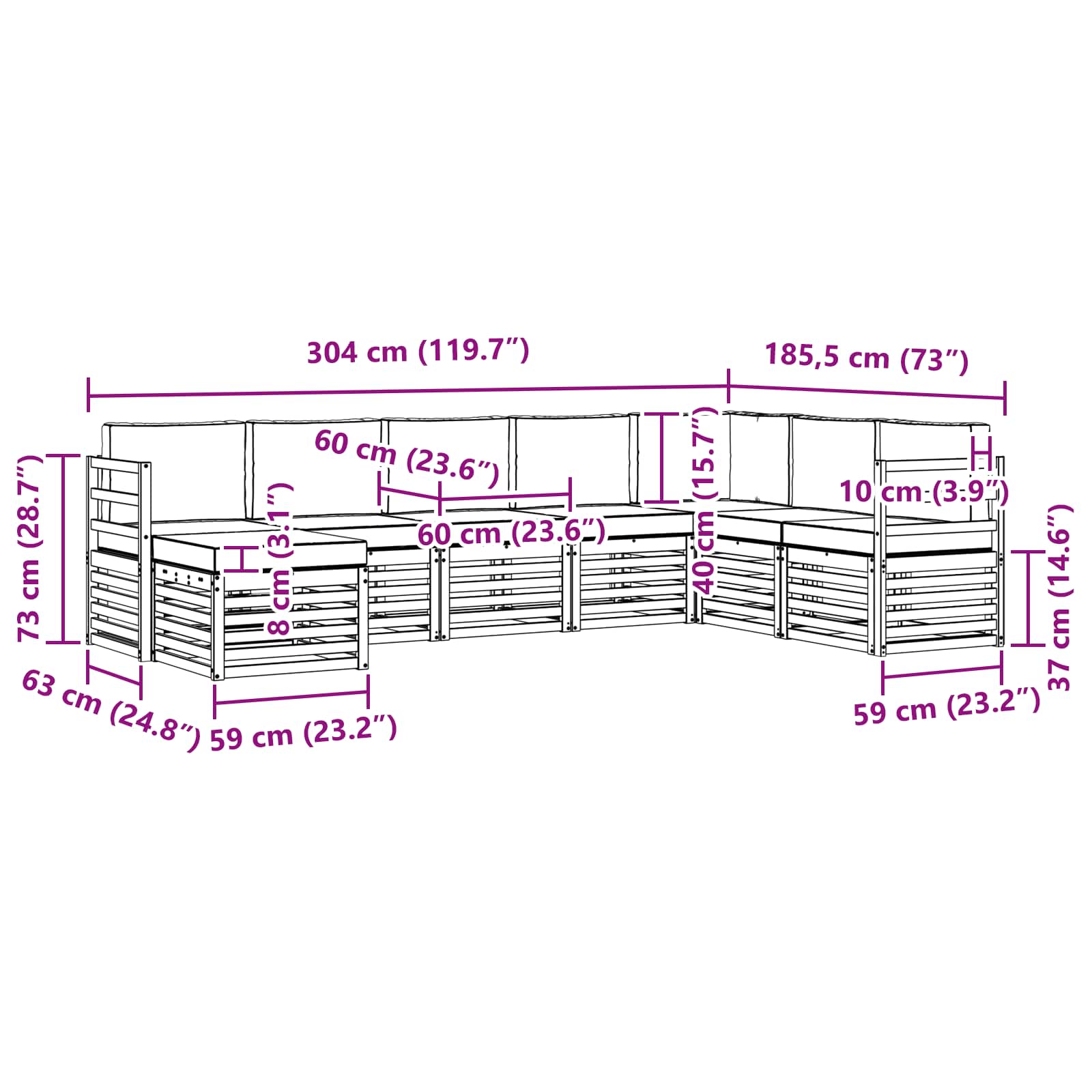 Set vanjskih sofa 8 pcs Bijela i bež 304 x 185,5 x 73 cm