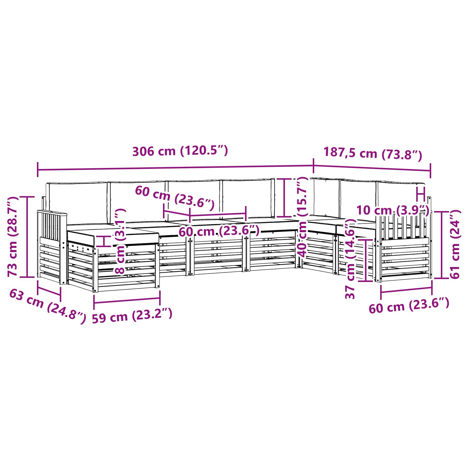 Set vanjskih sofa 8 pcs Bijela i antracit 306 x 187,5 x 73 cm