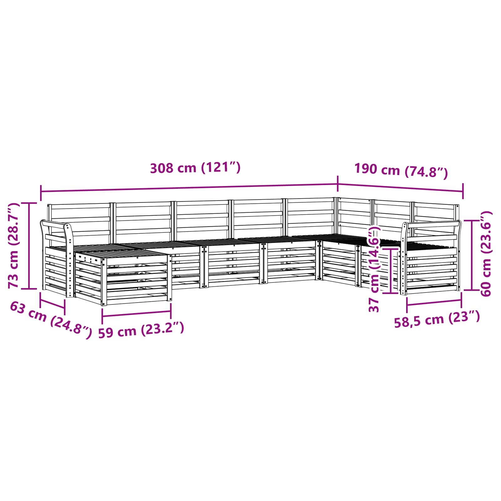 Set vanjskih sofa 8 pcs Bijela 308 x 190 x 73 cm