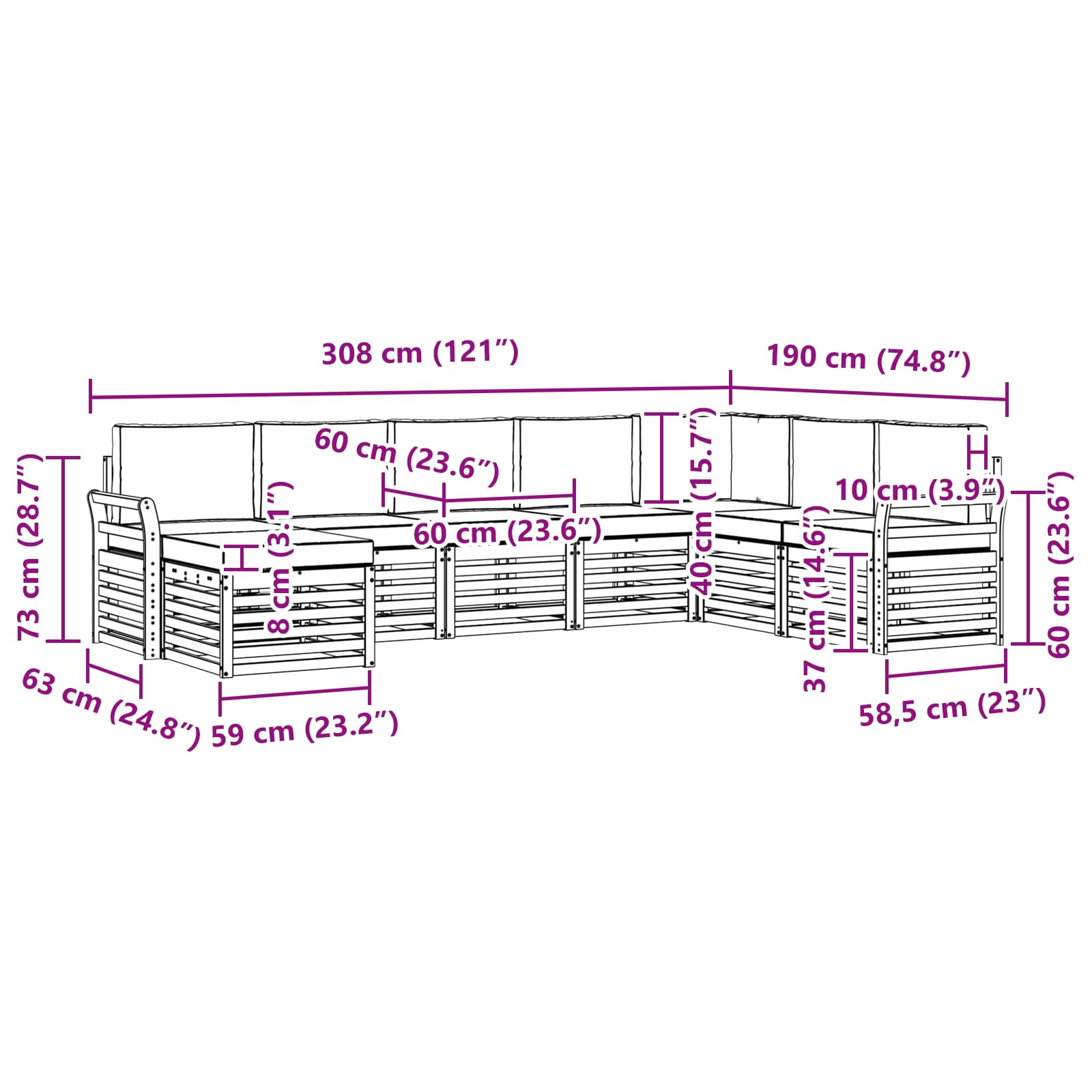 Set vanjskih sofa 8 pcs Bijela i antracit 308 x 190 x 73 cm