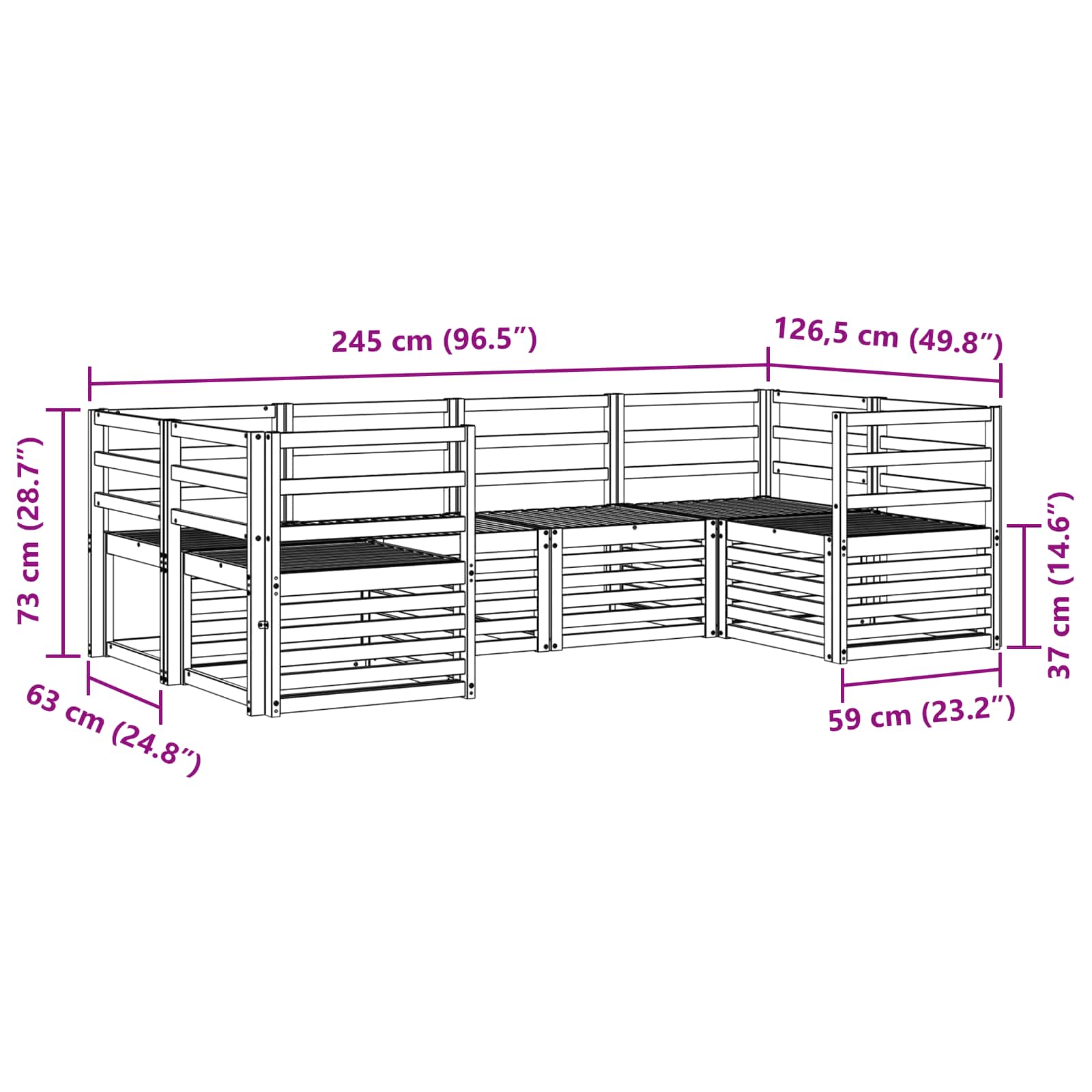 Set vanjskih sofa 6 pcs Bijela 245 x 126,5 x 73 cm