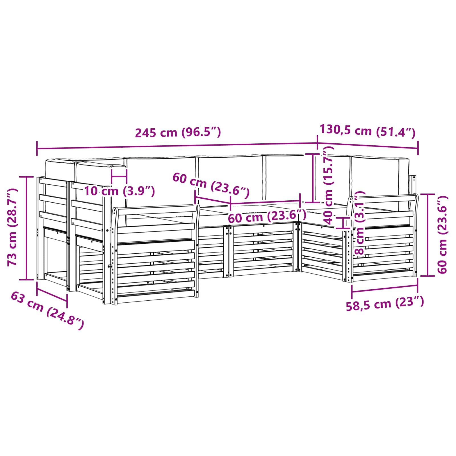 Set vanjskih sofa 6 pcs Bijela i bež 245 x 130,5 x 73 cm