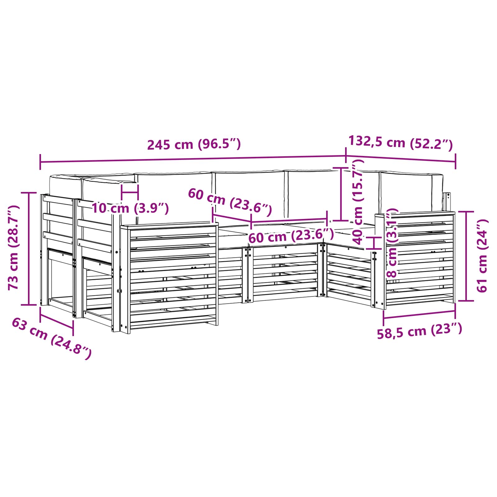 Set vanjskih sofa 6 pcs Bijela i bež 245 x 132,5 x 73 cm