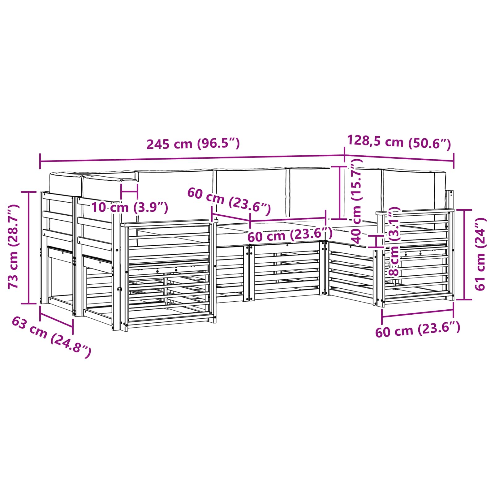 Sekcijska garnitura 6 pcs Bijela i bež 245 x 128,5 x 73 cm
