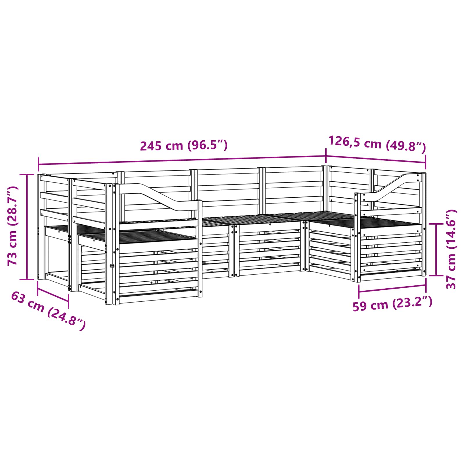 Set vanjskih sofa 6 pcs Bijela 245 x 126,5 x 73 cm