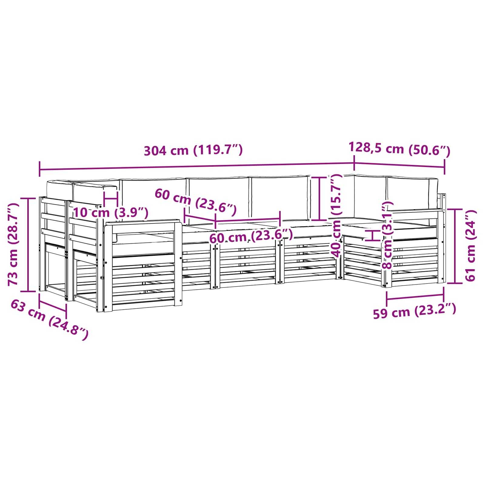 Set vanjskih sofa 6 pcs Bijela i Krem 304 x 128,5 x 73 cm