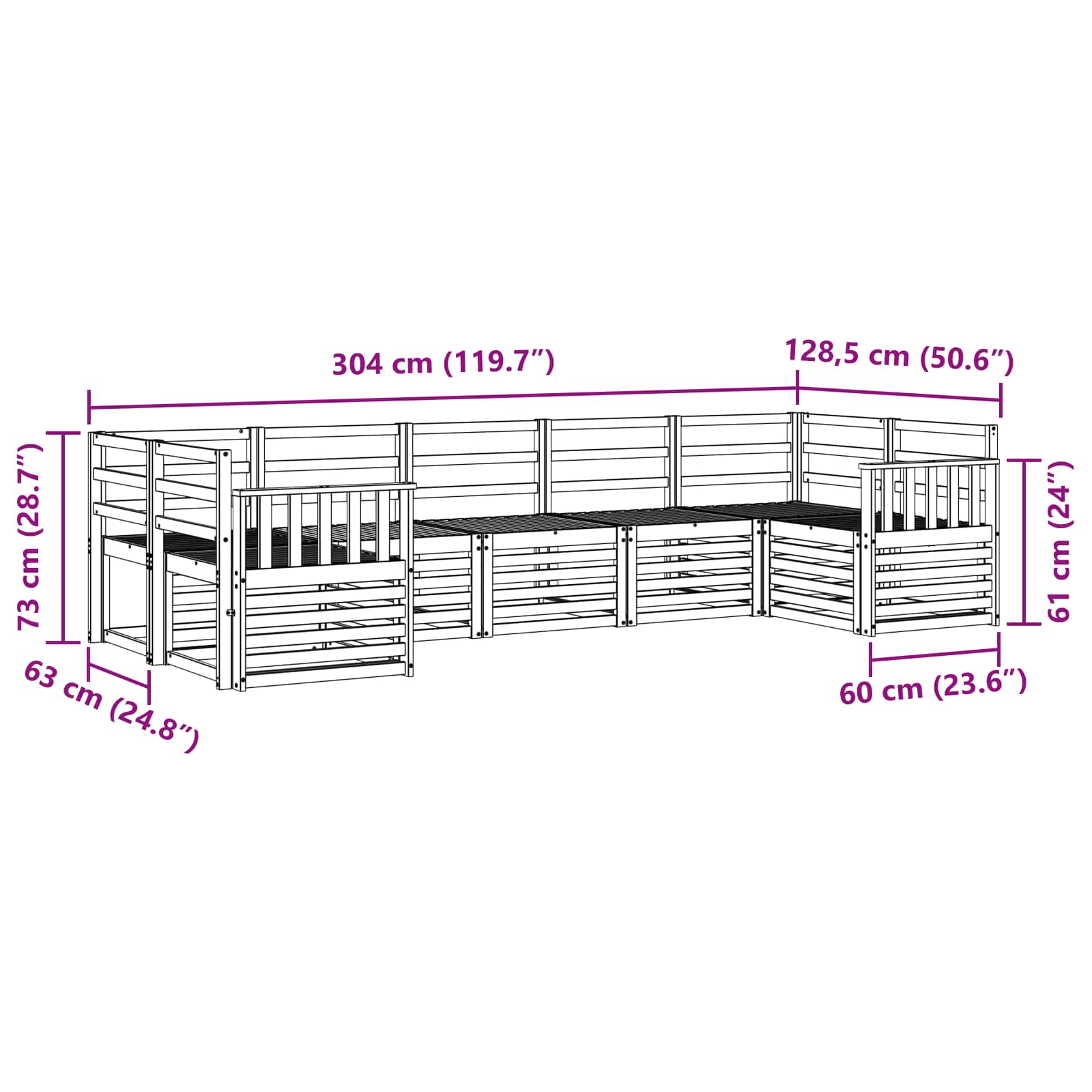Set vanjskih sofa 7 pcs Bijela 304 x 128,5 x 73 cm