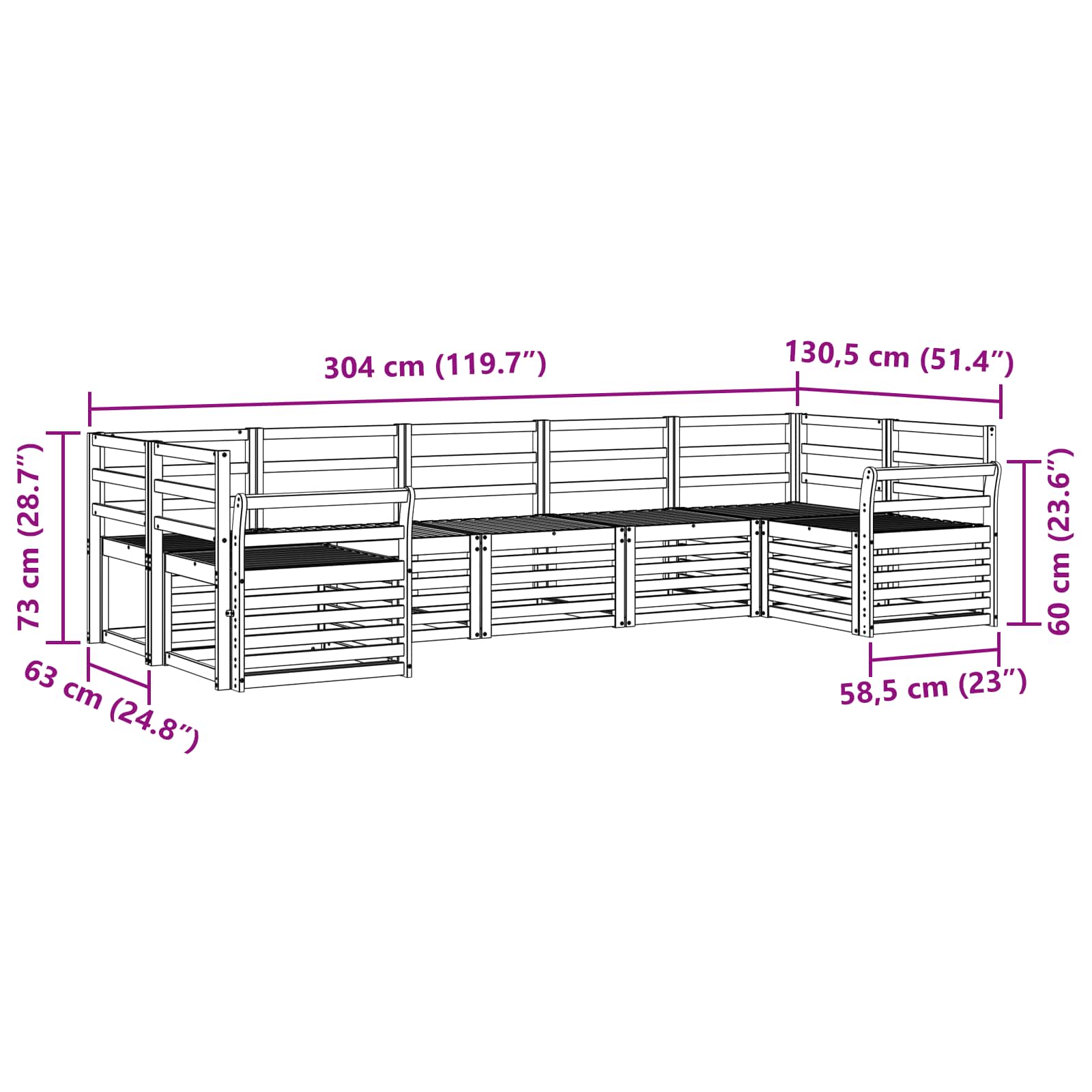 Set vanjskih sofa 7 pcs Bijela 304 x 130,5 x 73 cm