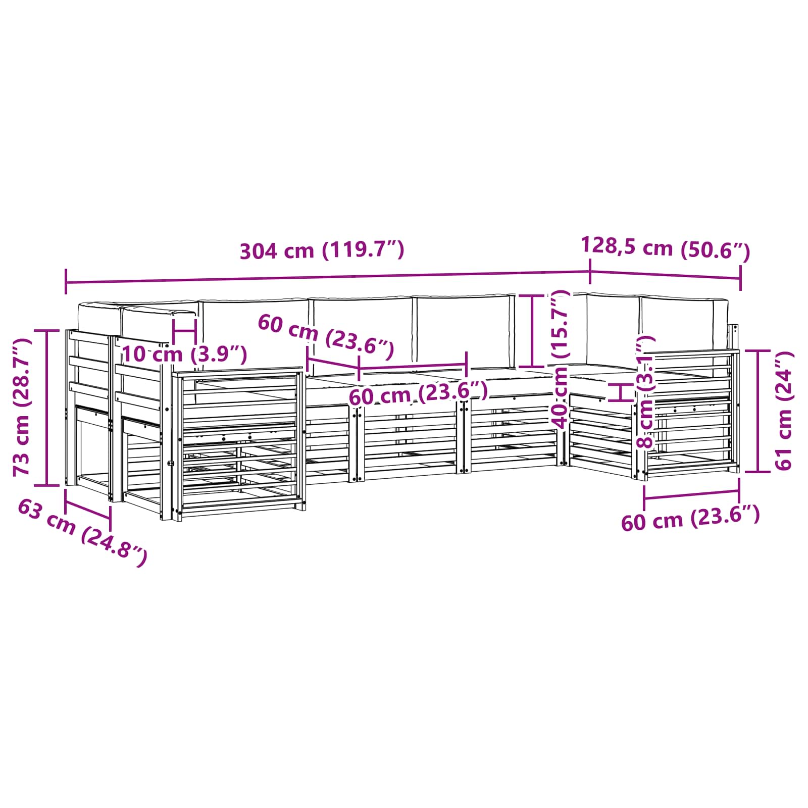 Sekcijska garnitura 7 pcs Bijela i svjetlosiva