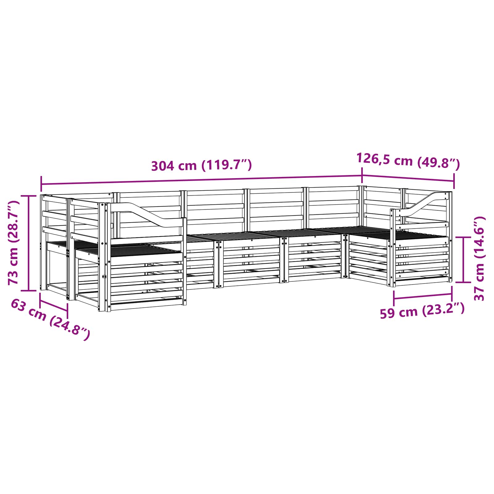 Set vanjskih sofa 7 pcs Bijela 304 x 126,5 x 73 cm