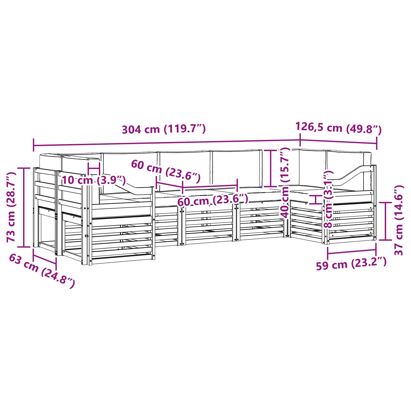 Sekcijska garnitura 7 pcs Bijela i bež 304 x 126,5 x 73 cm