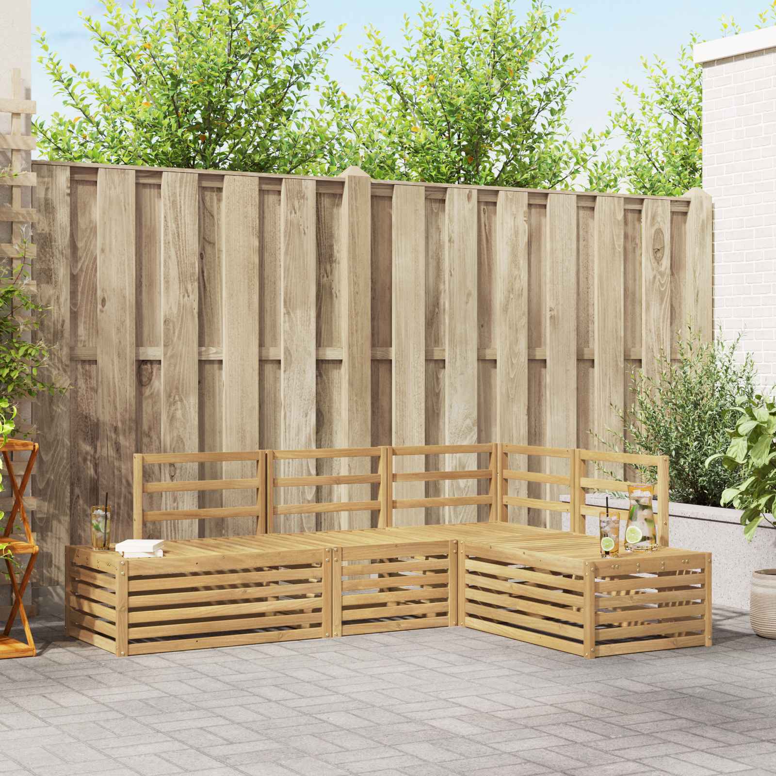 Set vanjskih sofa 4 Komad Bijela Čvrsto drvo akacije