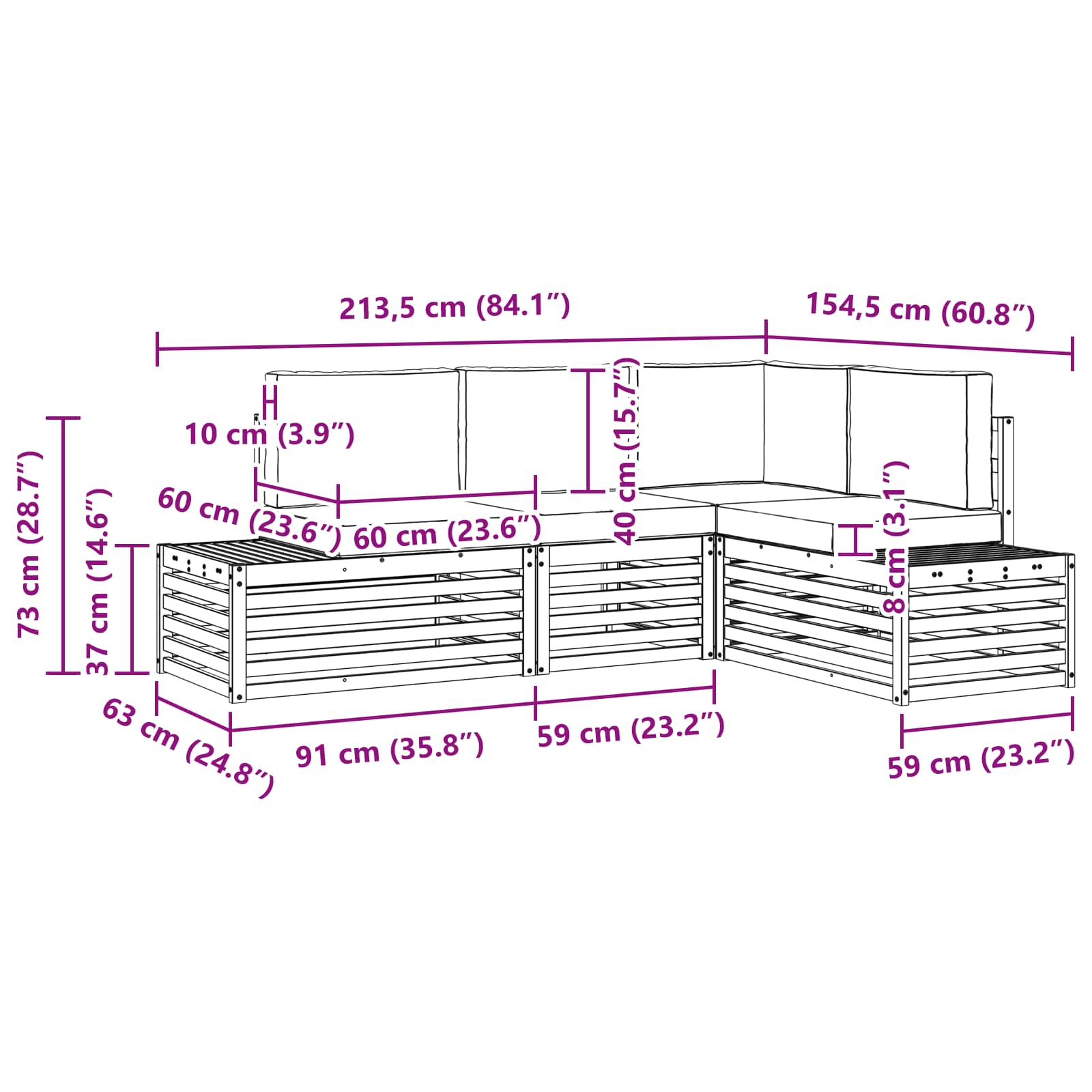 Set vanjskih sofa Bijela 213,5 x 154,5 x 73 cm Poliester