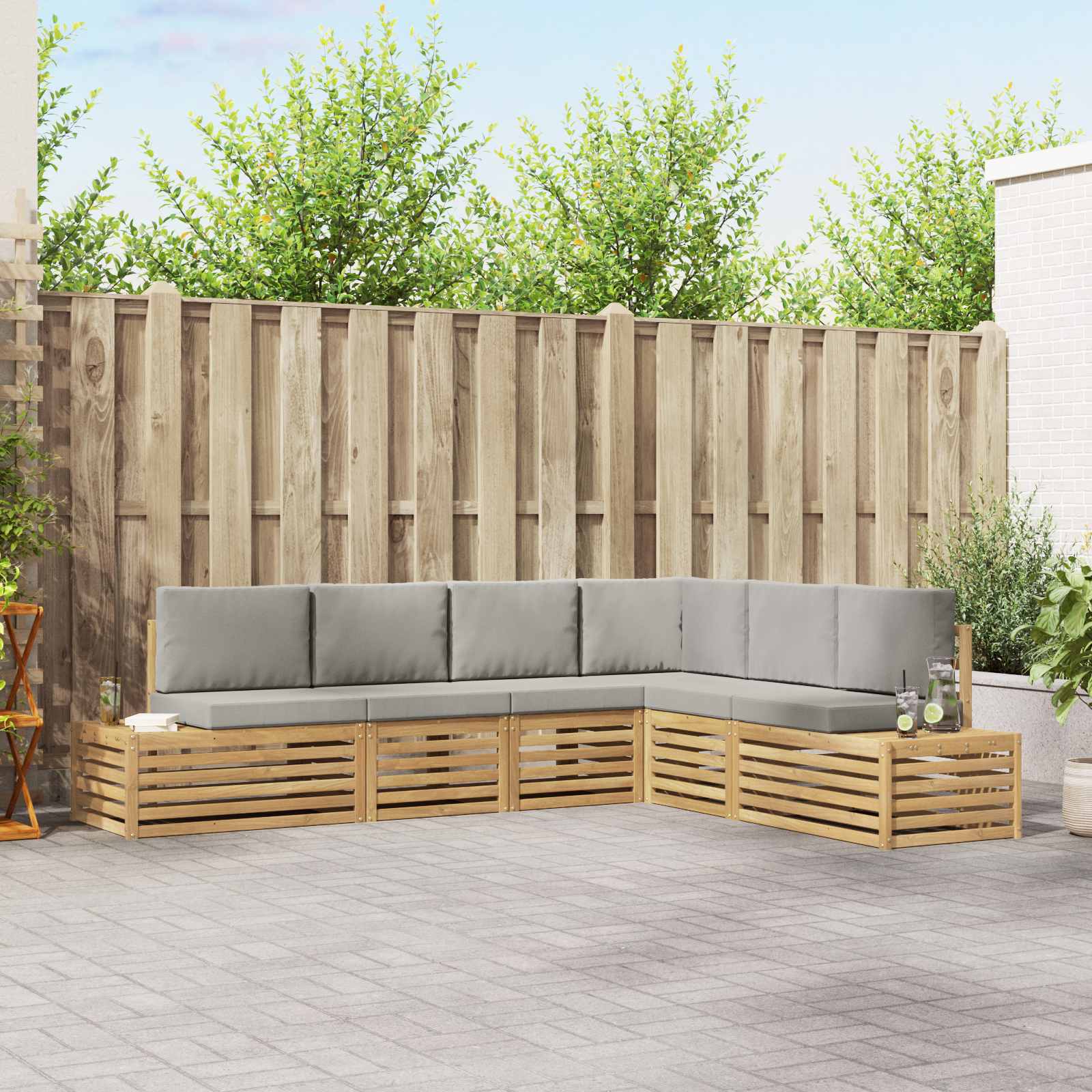 Set vanjskih sofa s jastukom 6 Komad Bijela i svjetlosiva