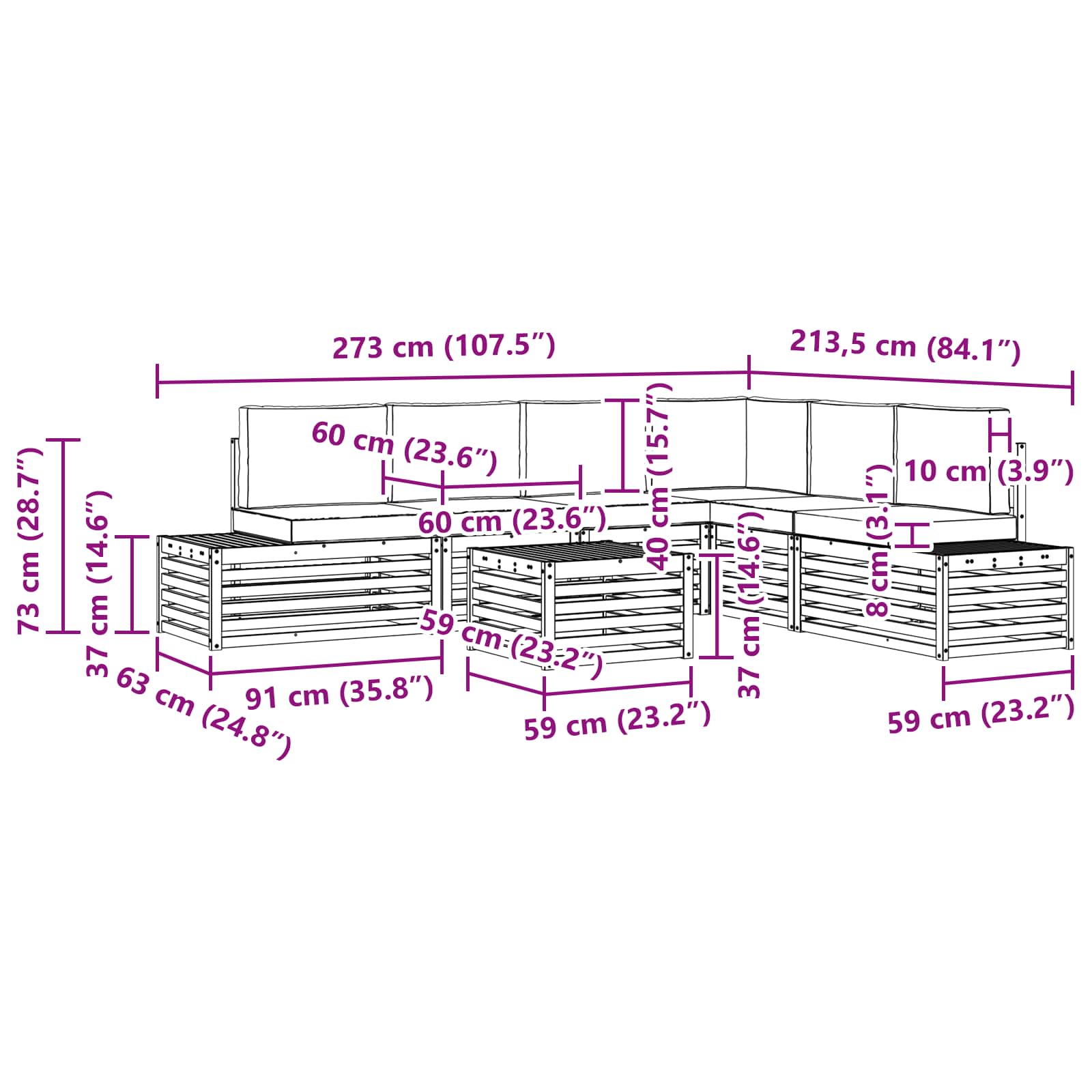 Setovi sofa 6 Komad 59 x 59 x 37 cm