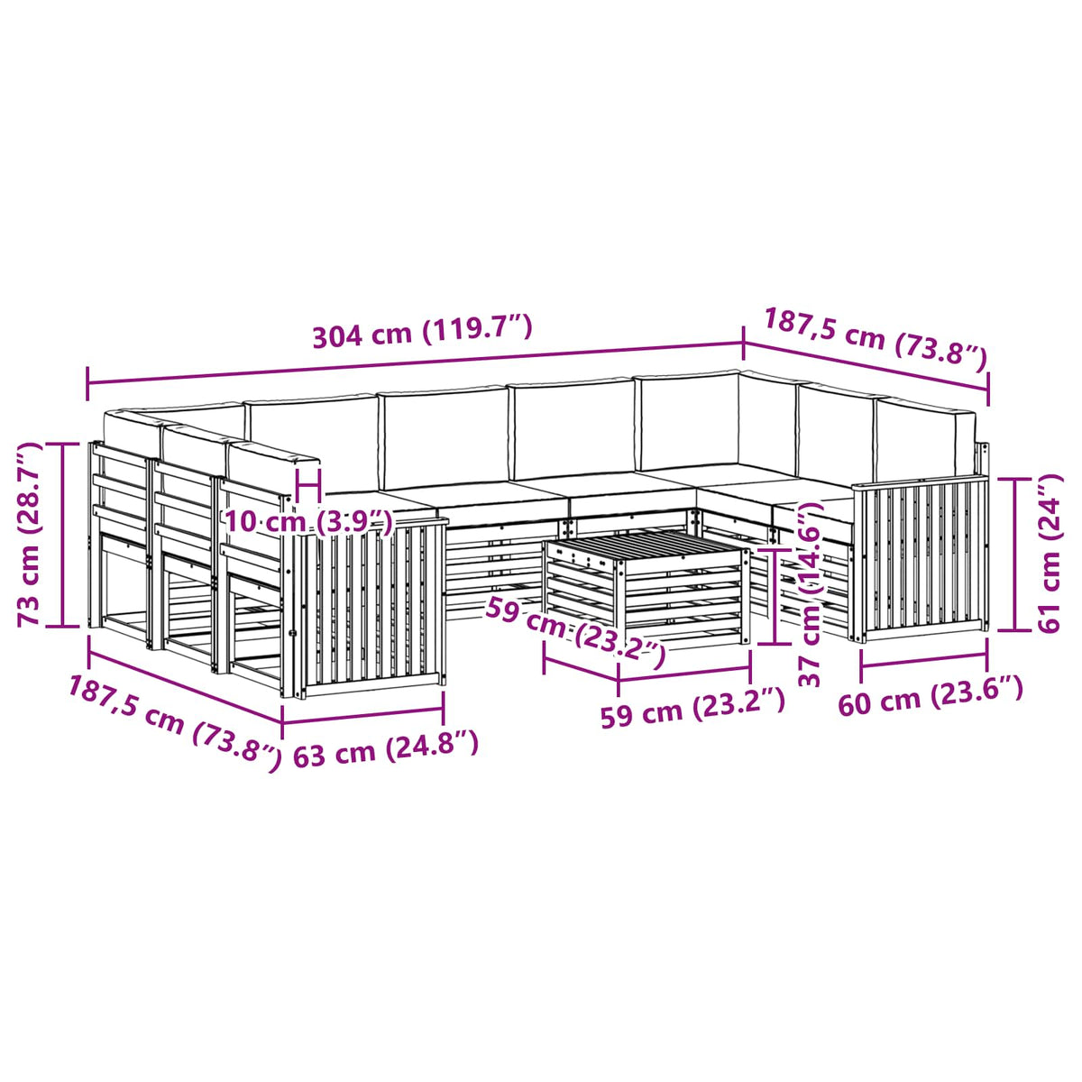 Set vanjskih sofa 10 kom. Bijela i svjetlosiva Poliester