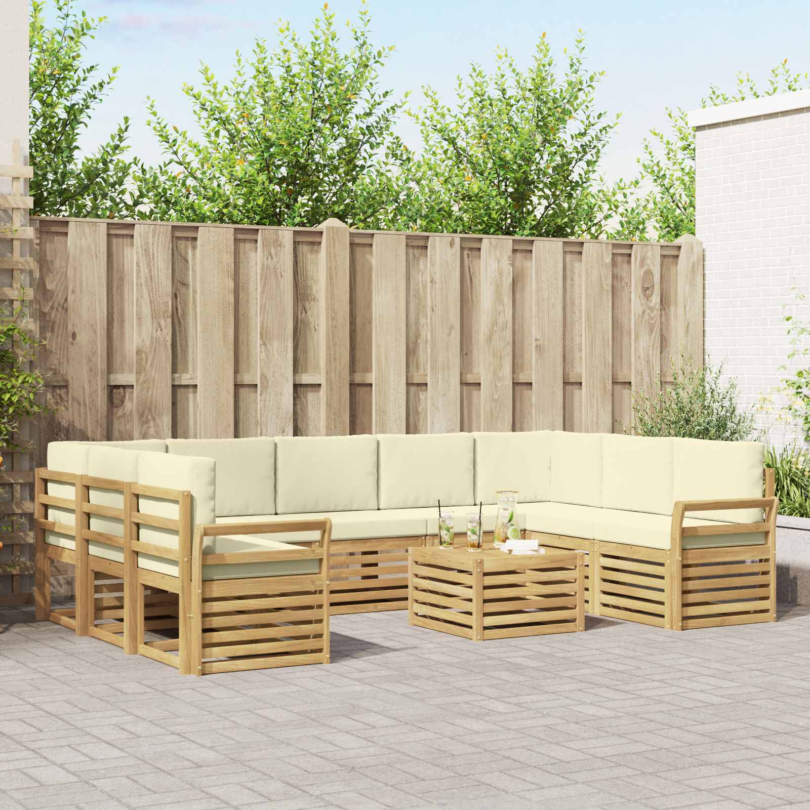 Set vanjskih sofa 10 kom. Bijela i krem Poliester