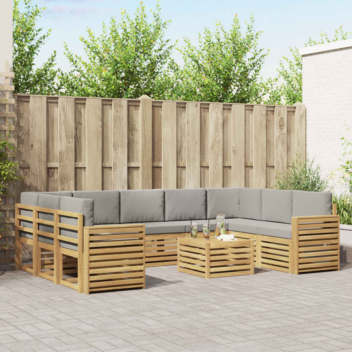 Set vanjskih sofa 10 kom. Bijela i svjetlosiva Poliester