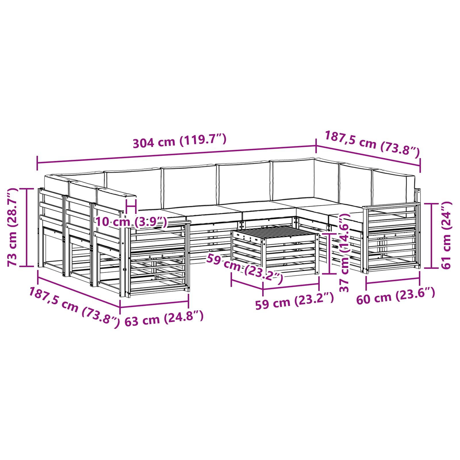 Set vanjskih sofa 8 pcs Bijela i Antracit 59 x 59 x 37 cm
