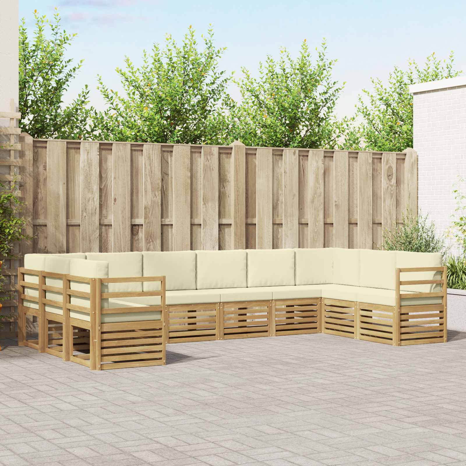 Set vanjskih sofa s jastukom 10 pcs Bijela i krem Poliester