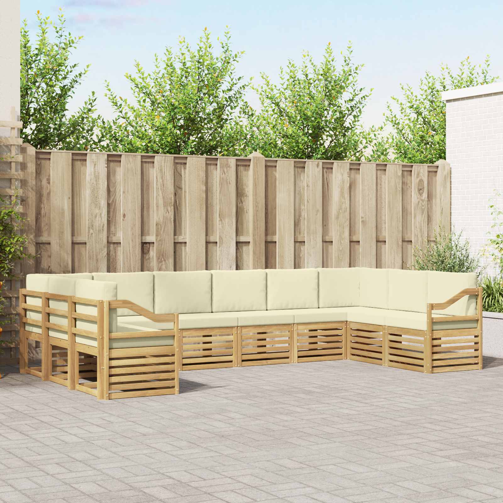 Set vanjskih sofa s jastukom 10 pcs Bijela i krem Poliester