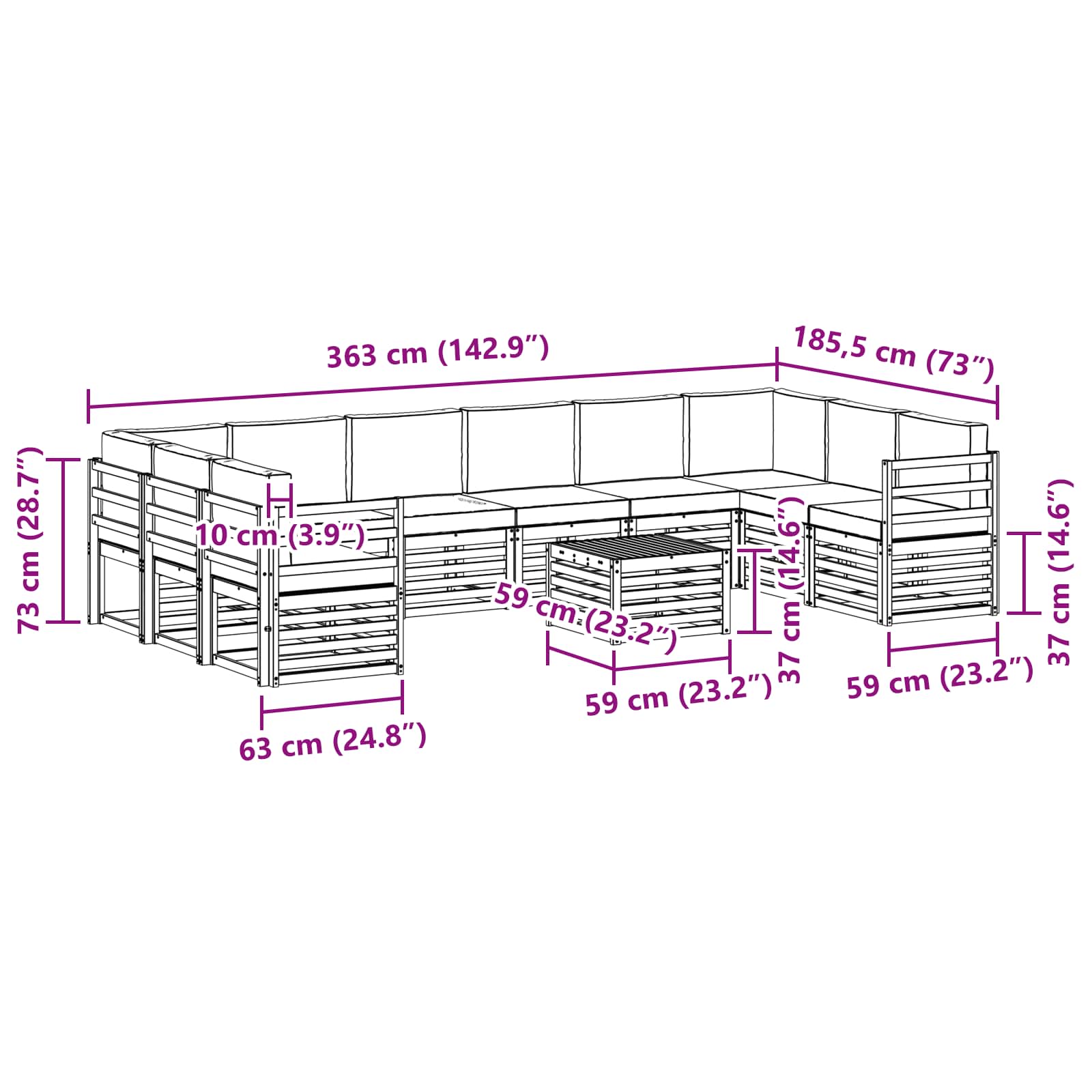Set vanjskih sofa s jastukom 11 pcs Bijela i krem Poliester