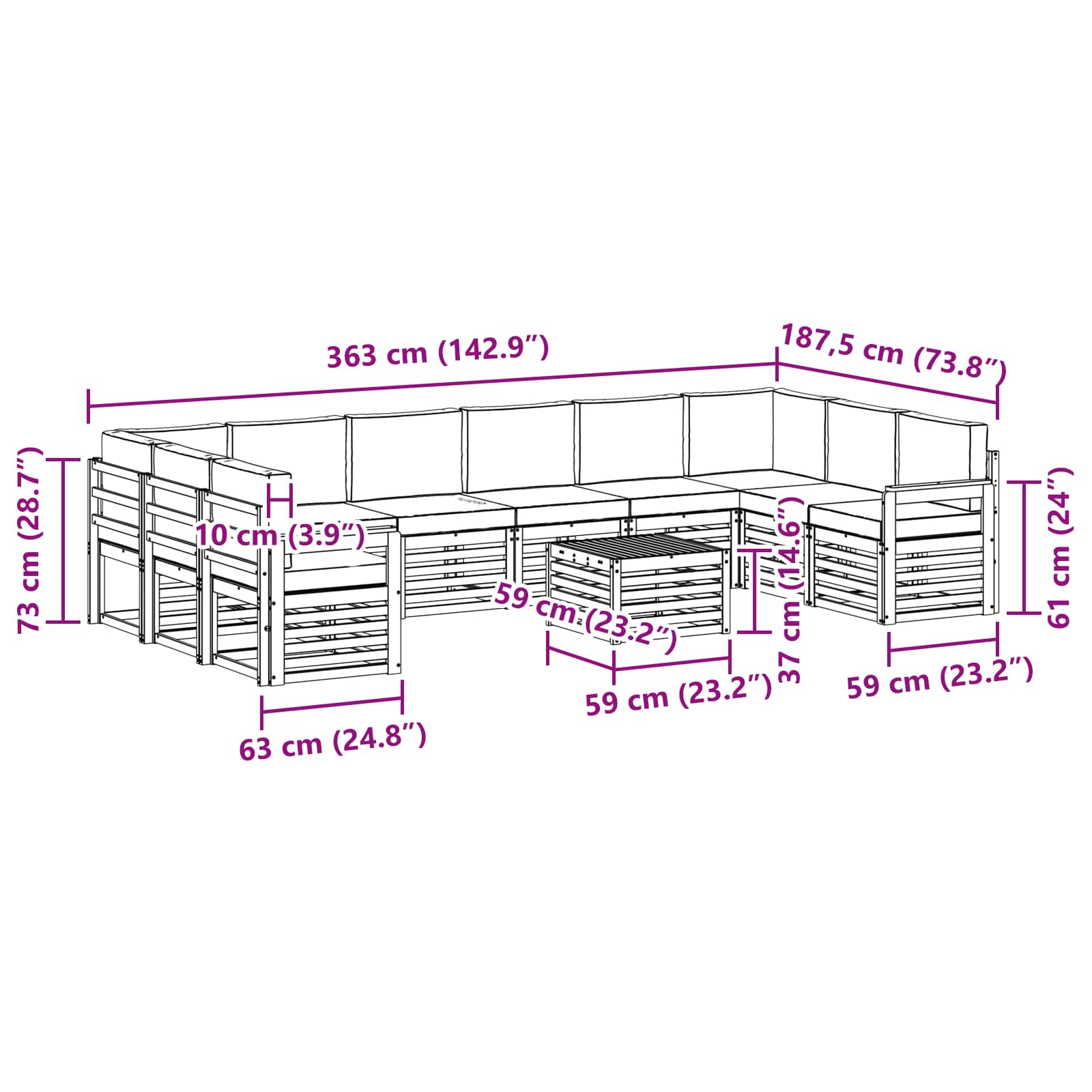 Set vanjskih sofa 8 pcs Bijela i svijetlosiva 59 x 59 x 37 cm