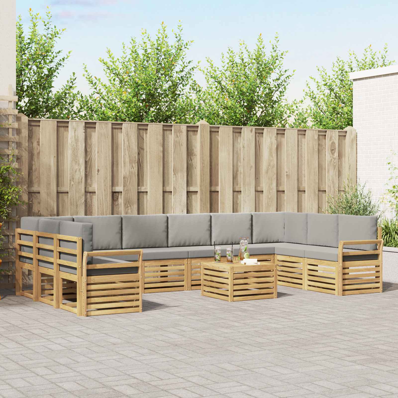 Set vanjskih sofa 11 kom. Bijela i svjetlosiva Poliester