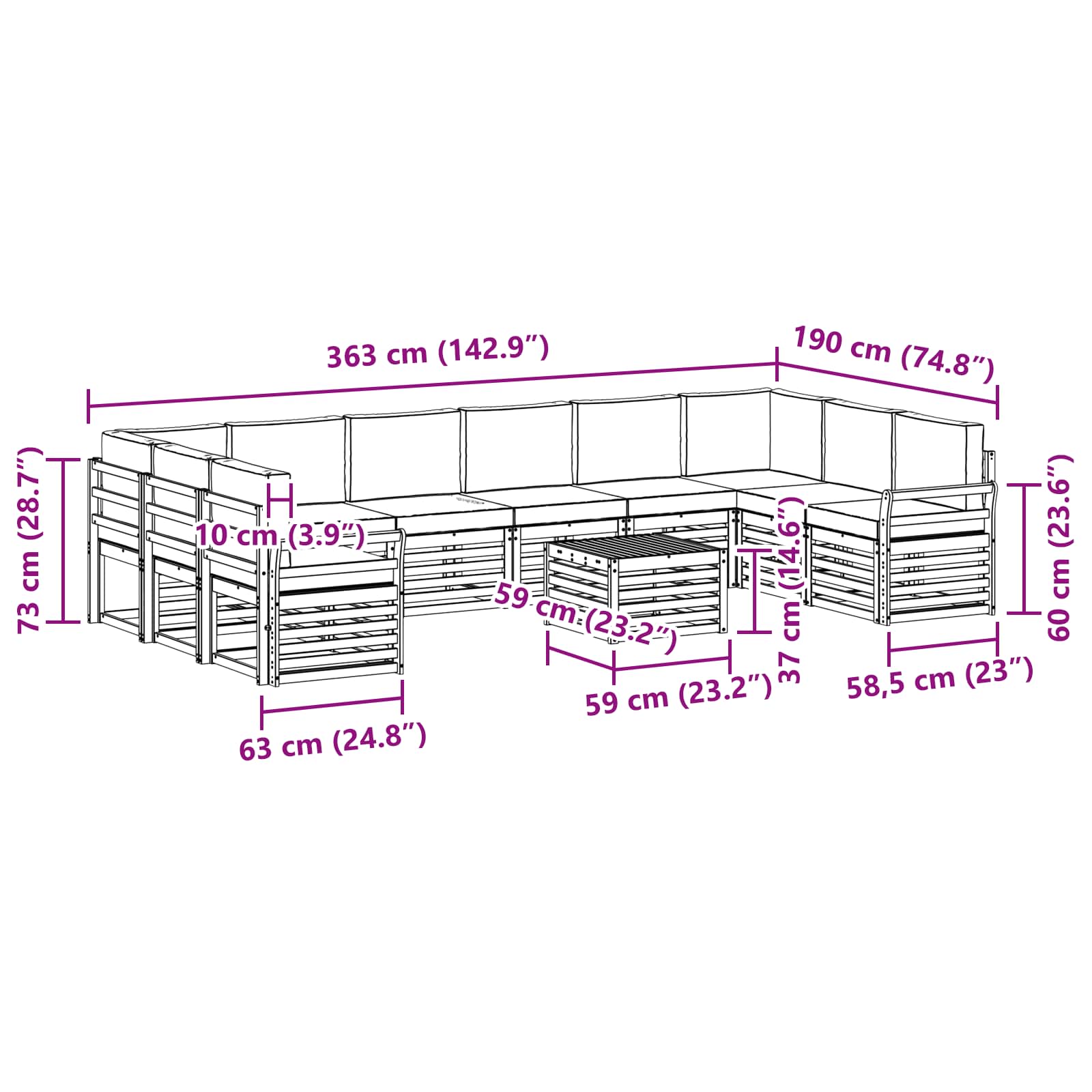 Set vanjskih sofa 11 kom. Bijela i svjetlosiva Poliester