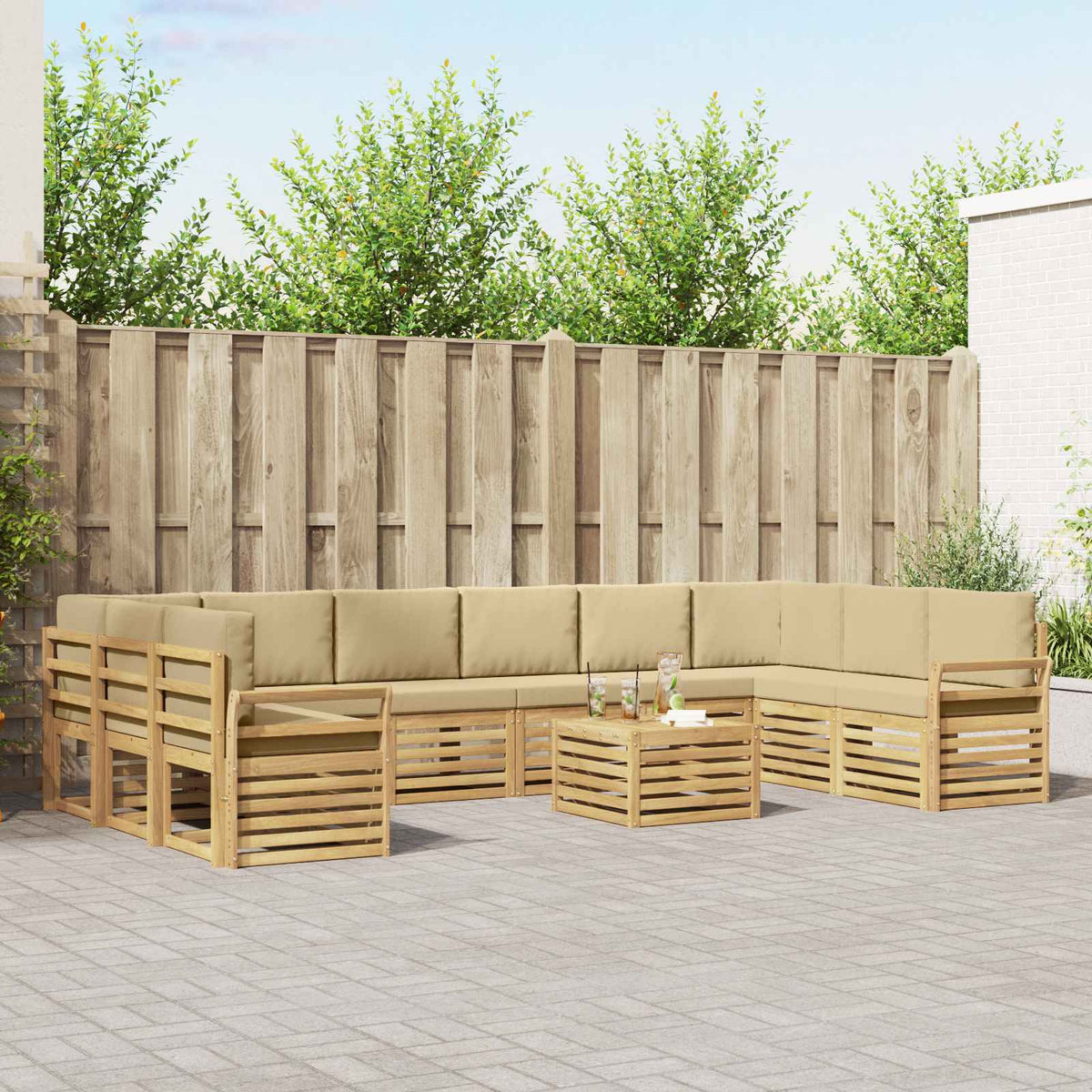 Set vanjskih sofa 11 kom. Bijela i bež Poliester