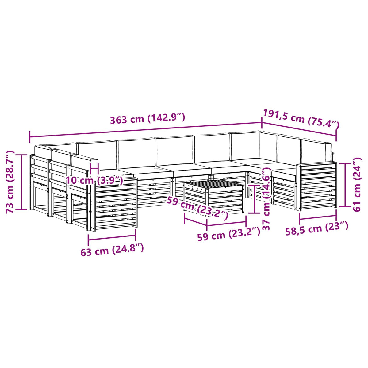 Set vanjskih sofa 11 kom. Bijela i krem Poliester