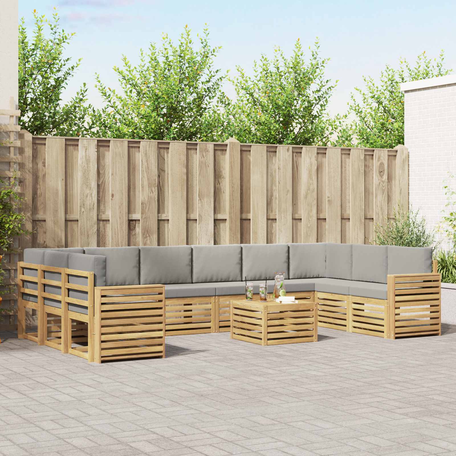 Set vanjskih sofa 11 kom. Bijela i svjetlosiva Poliester