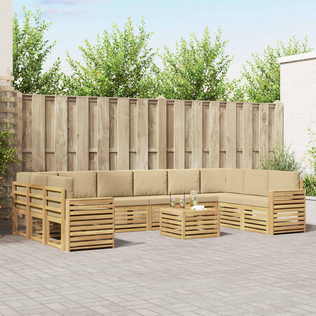 Set vanjskih sofa 11 kom. Bijela i bež Poliester
