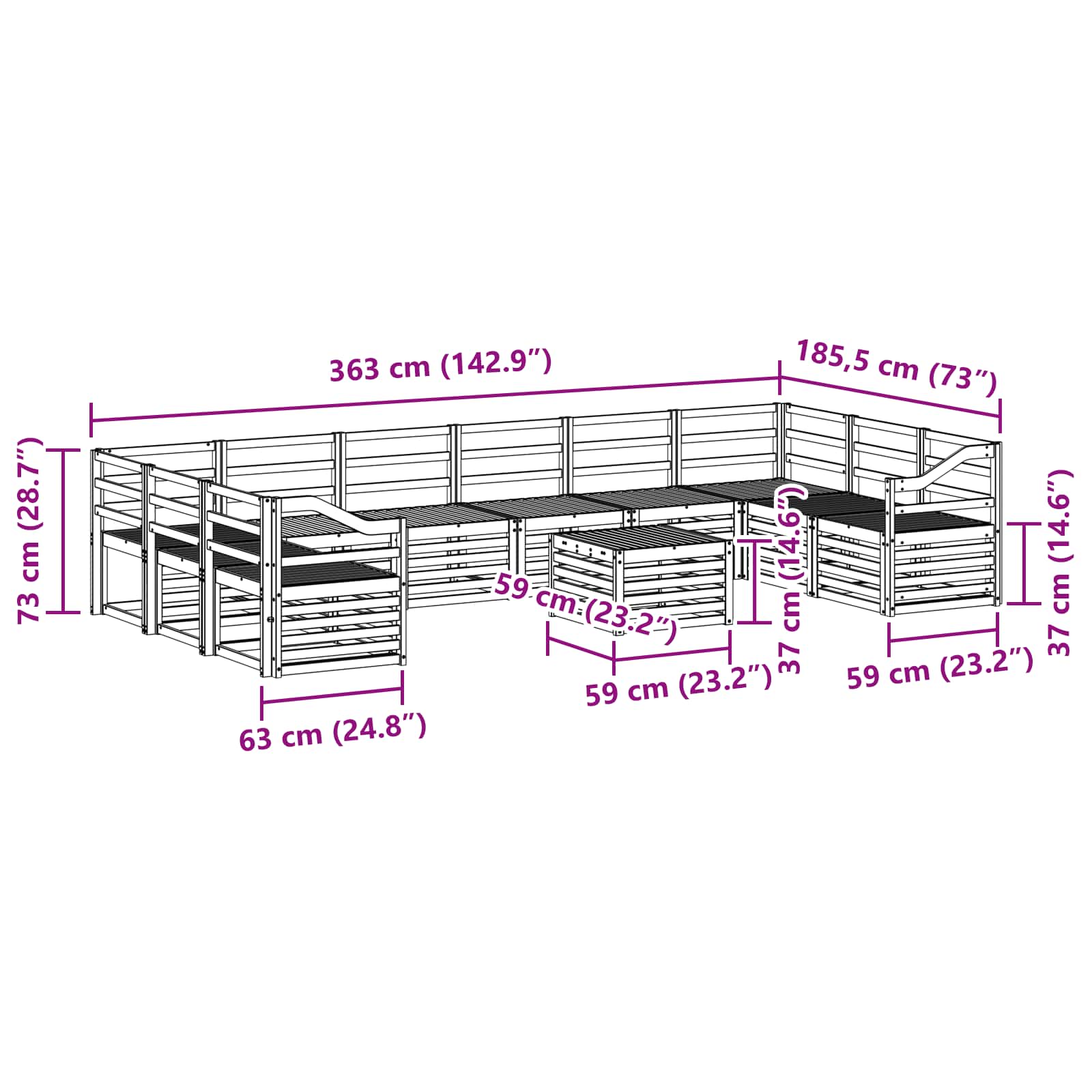 Set vanjskih sofa 11 pcs Bijela 59 x 59 x 37 cm