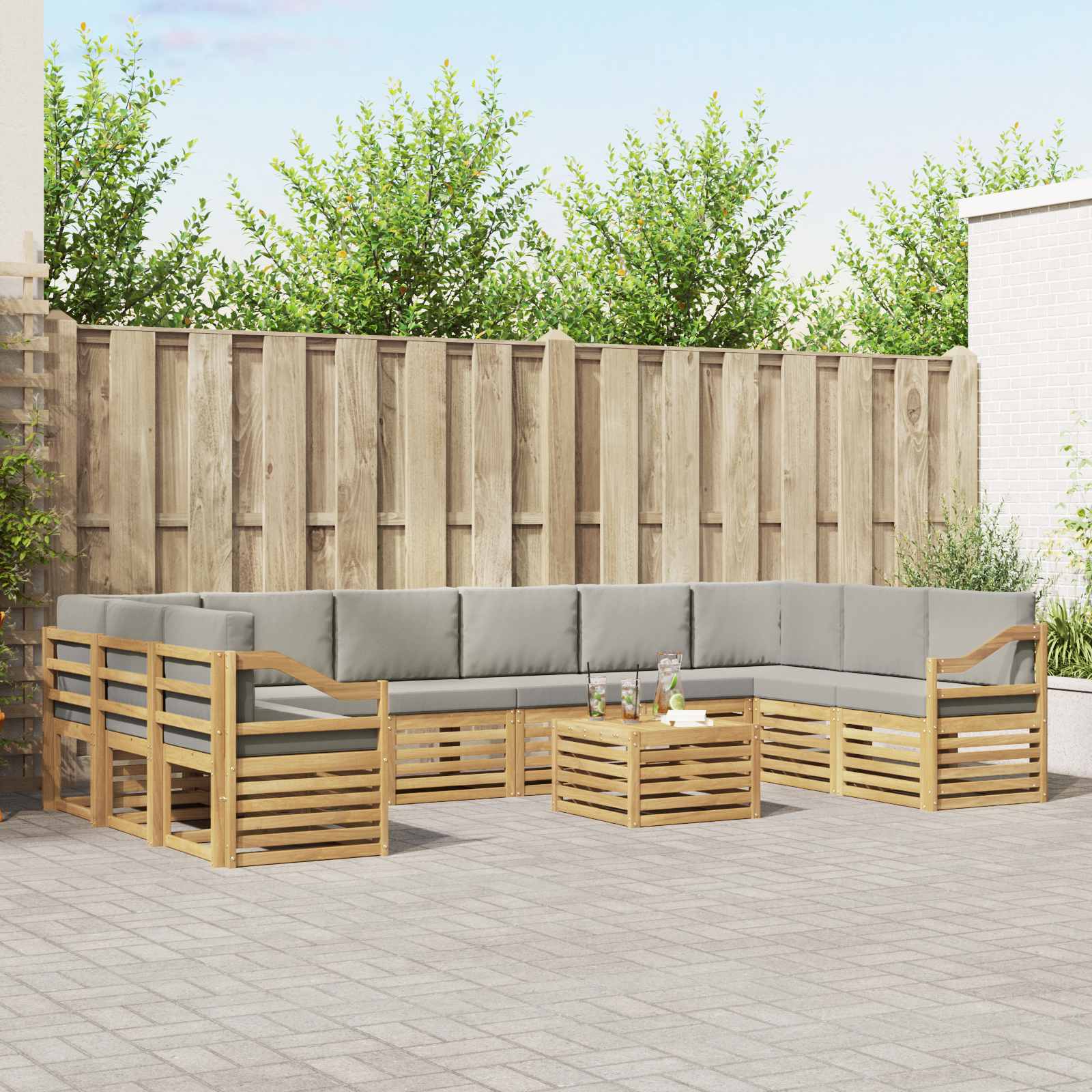 Set vanjskih sofa 11 kom. Bijela i svjetlosiva Poliester