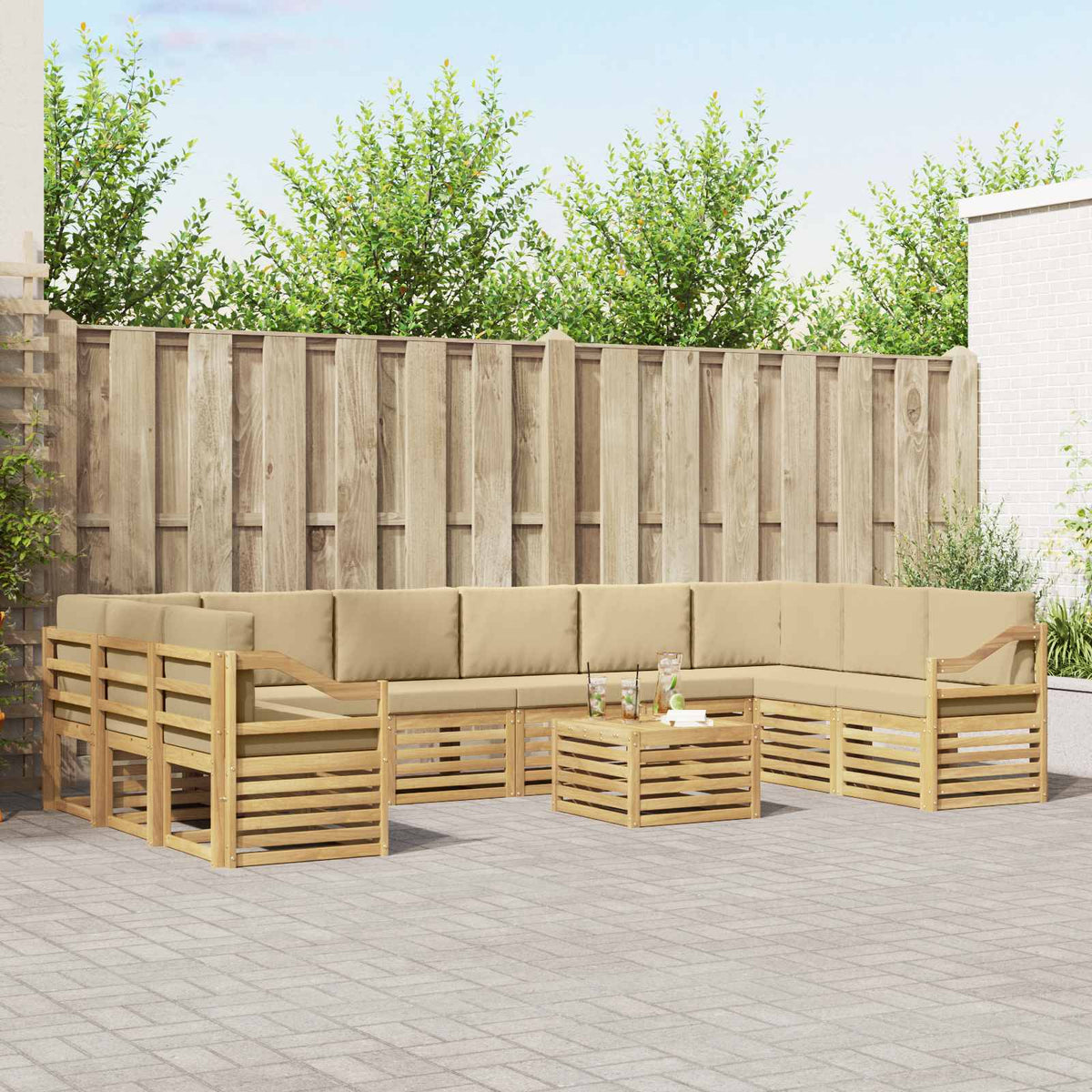 Set vanjskih sofa 11 kom. Bijela i bež Poliester