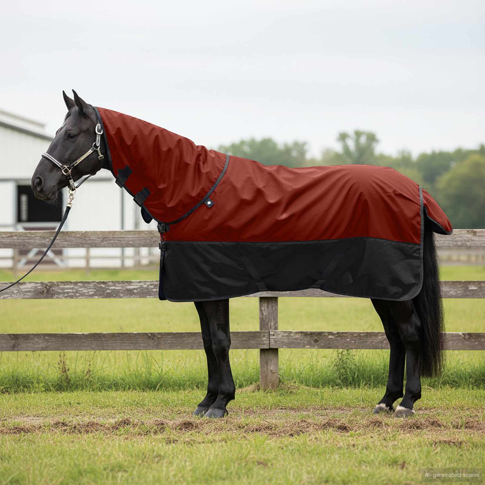 Pokrivač za konje Tamno zelena i crna 85 cm Poliester