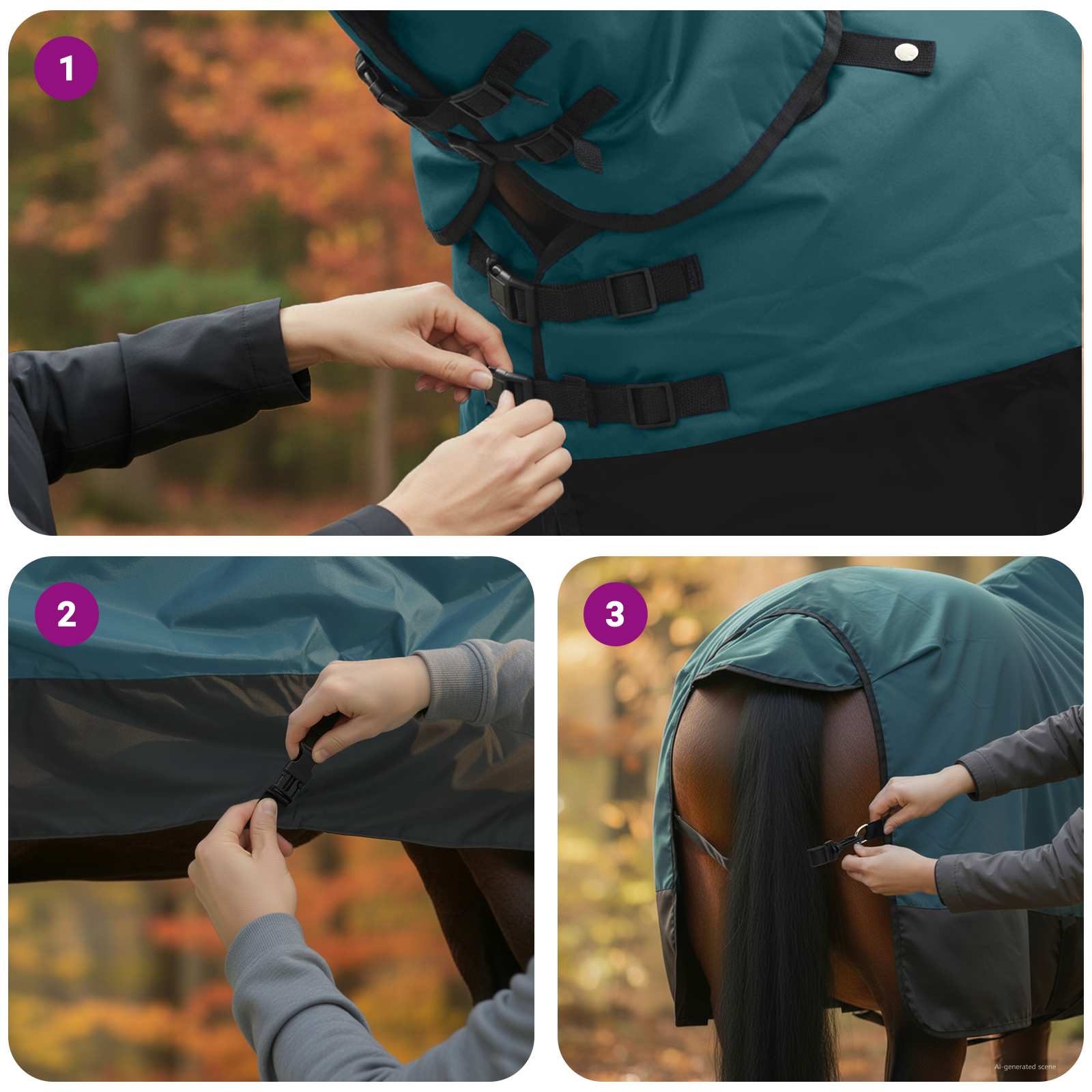 Pokrivač za konje Tamno zelena i crna 75 cm Poliester