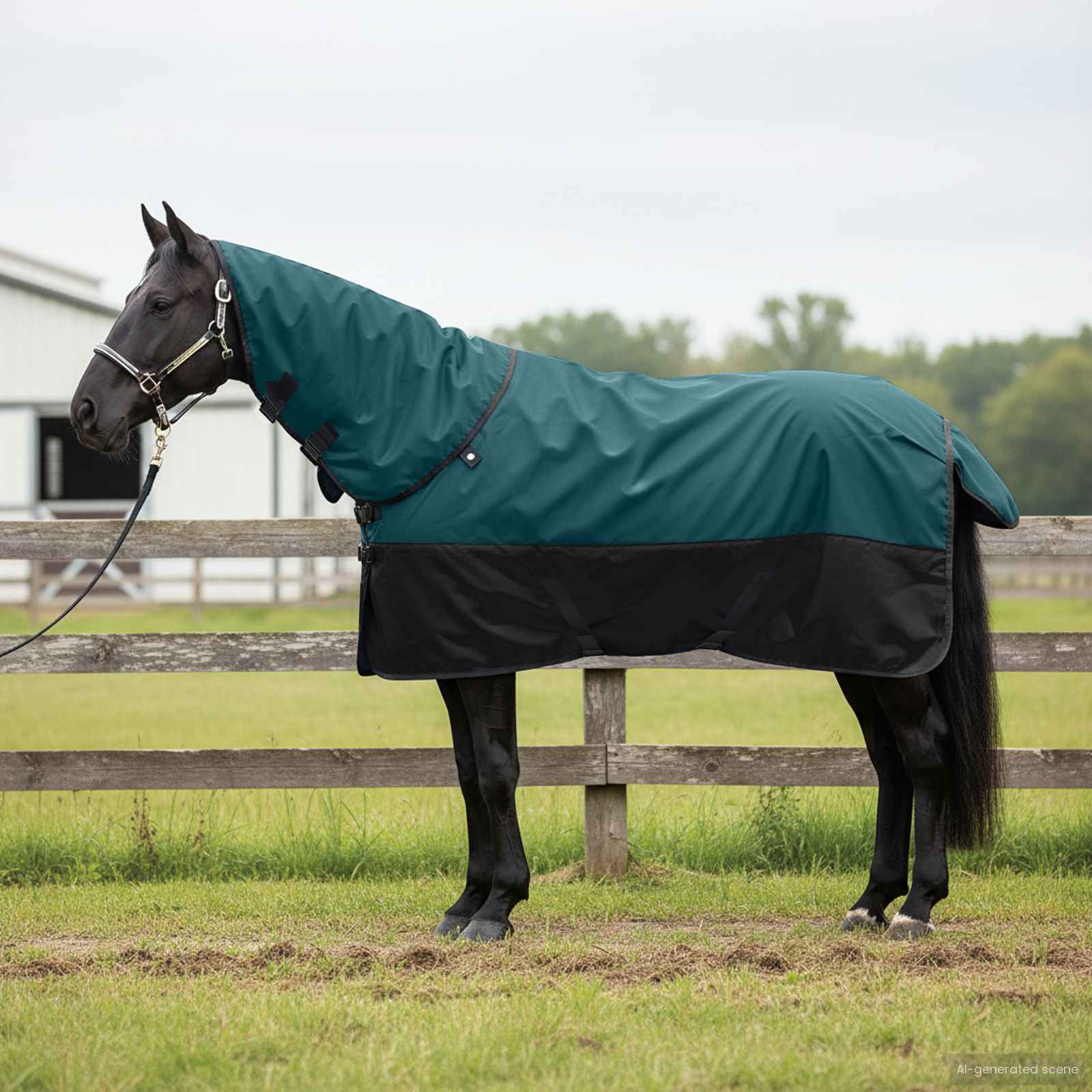 Pokrivač za konje Tamno zelena i crna 165 cm Poliester