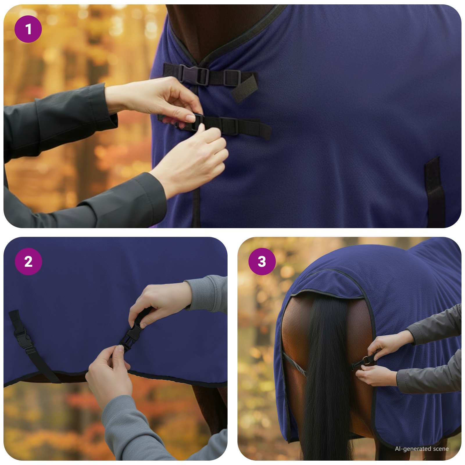 Pokrivač za konje Mornarsko plava 95 cm Poliester