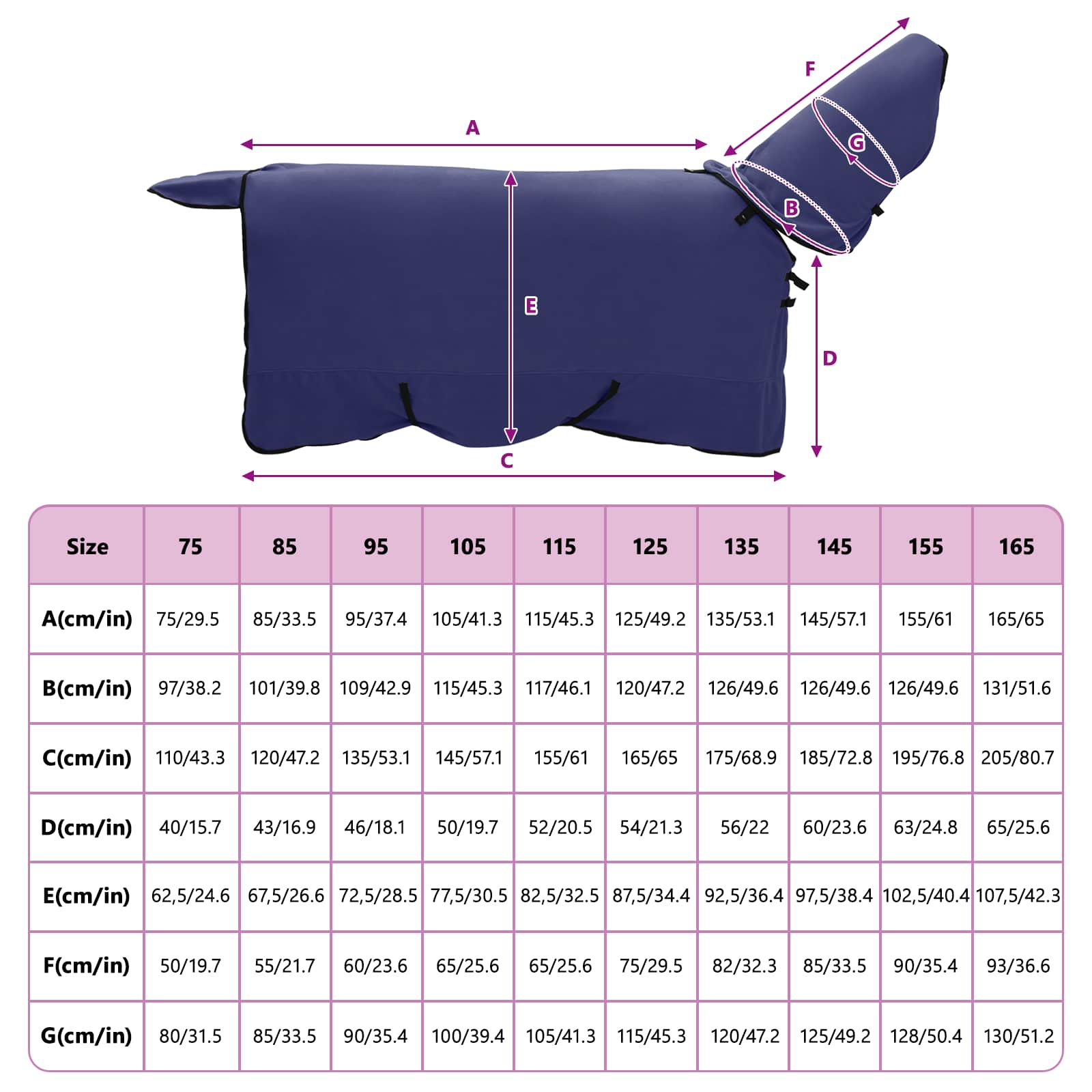 Pokrivač za konje Mornarsko plava 125 cm Poliester