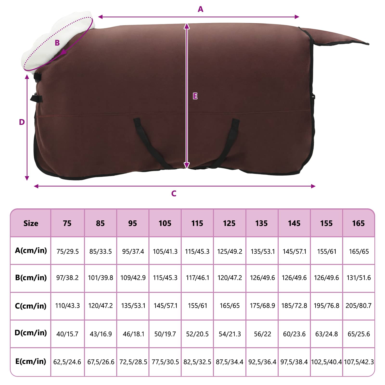 Pokrivač za konje Puni tamnosmeđi 125 cm Polartec