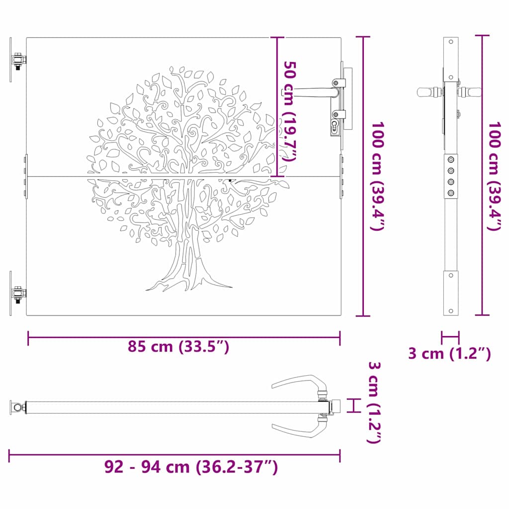 Vrtna vrata Crna 85 x 100 cm Čelik s praškastim premazom