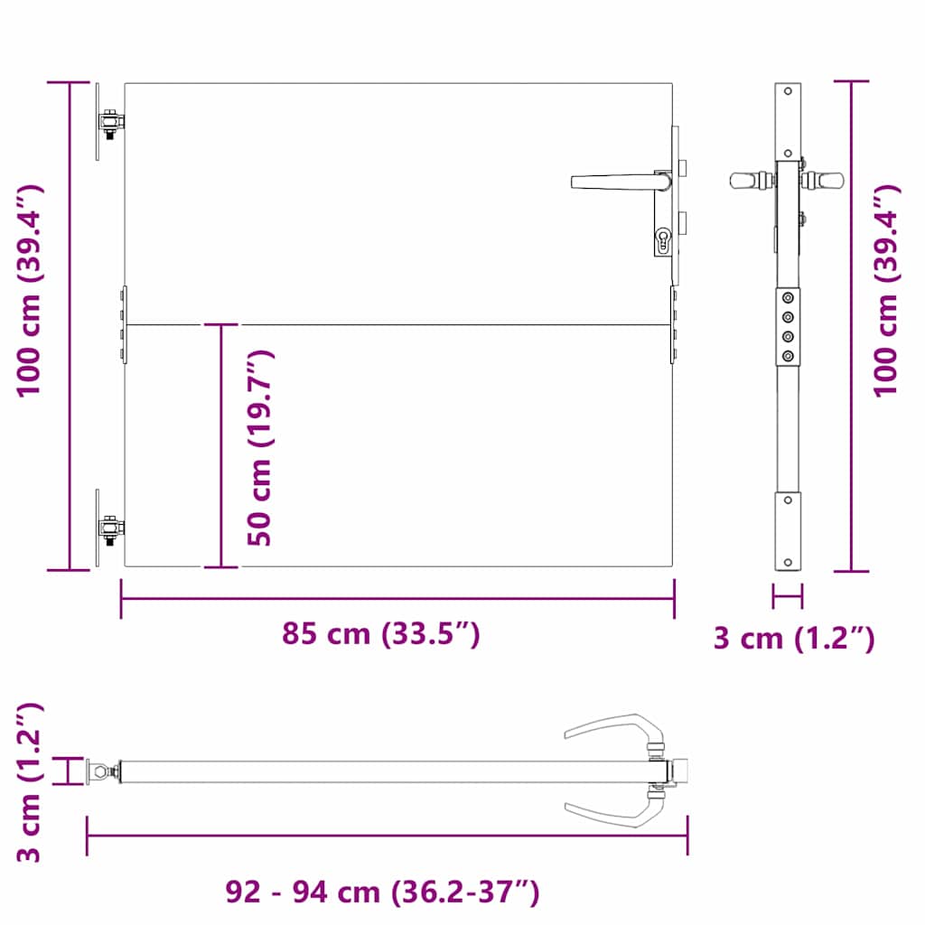 Vrtna vrata 85 x 100 cm Crna Može se zaključati